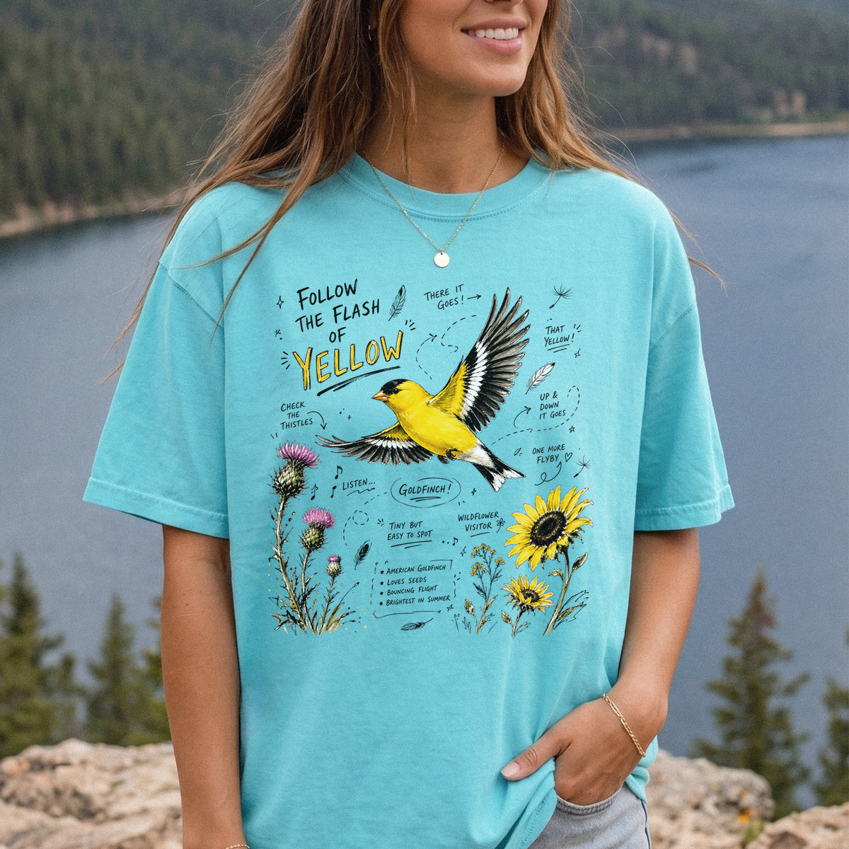 Follow the Flash of Yellow Comfort Colors Shirt – American Goldfinch Tee