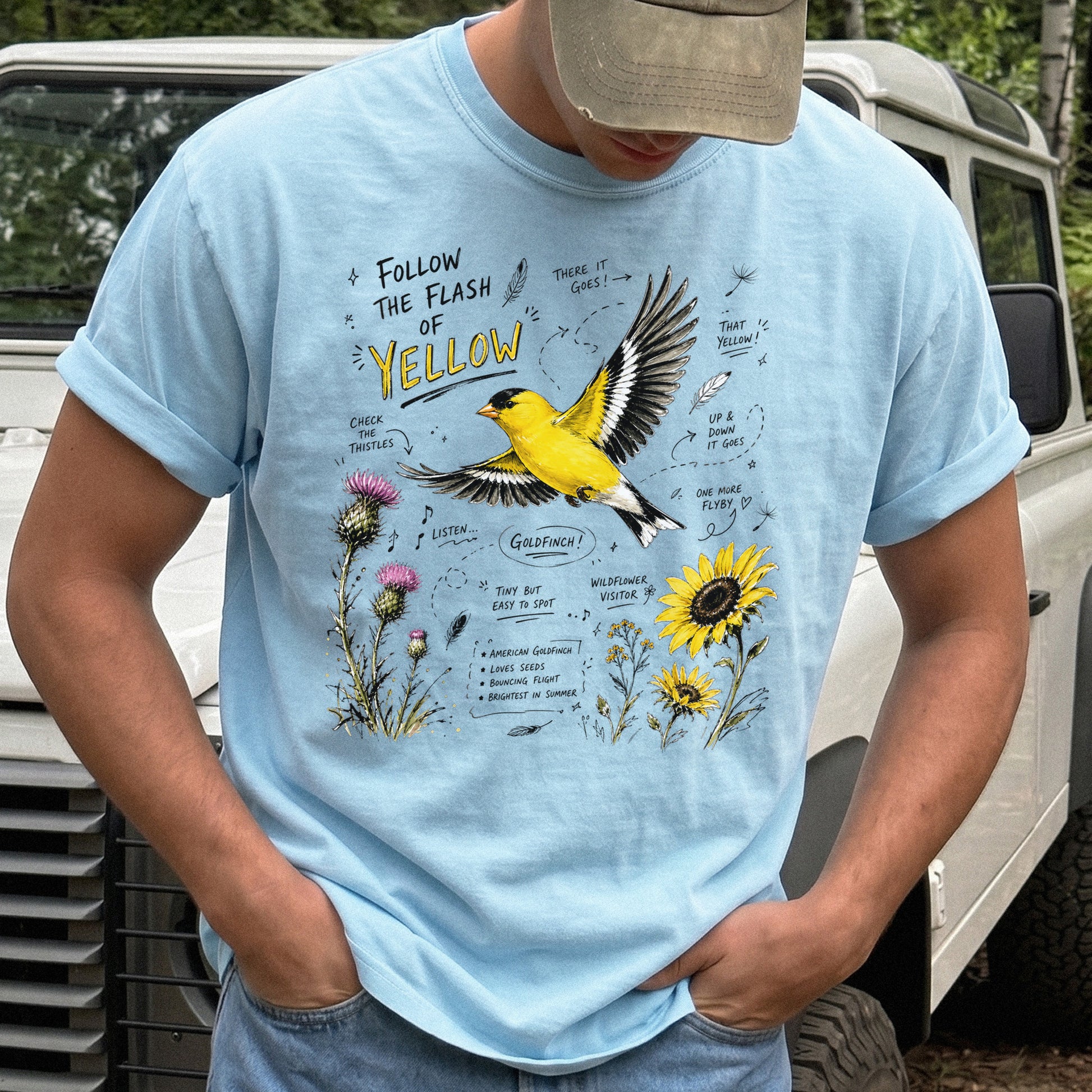 Follow the Flash of Yellow Comfort Colors Shirt – American Goldfinch Tee