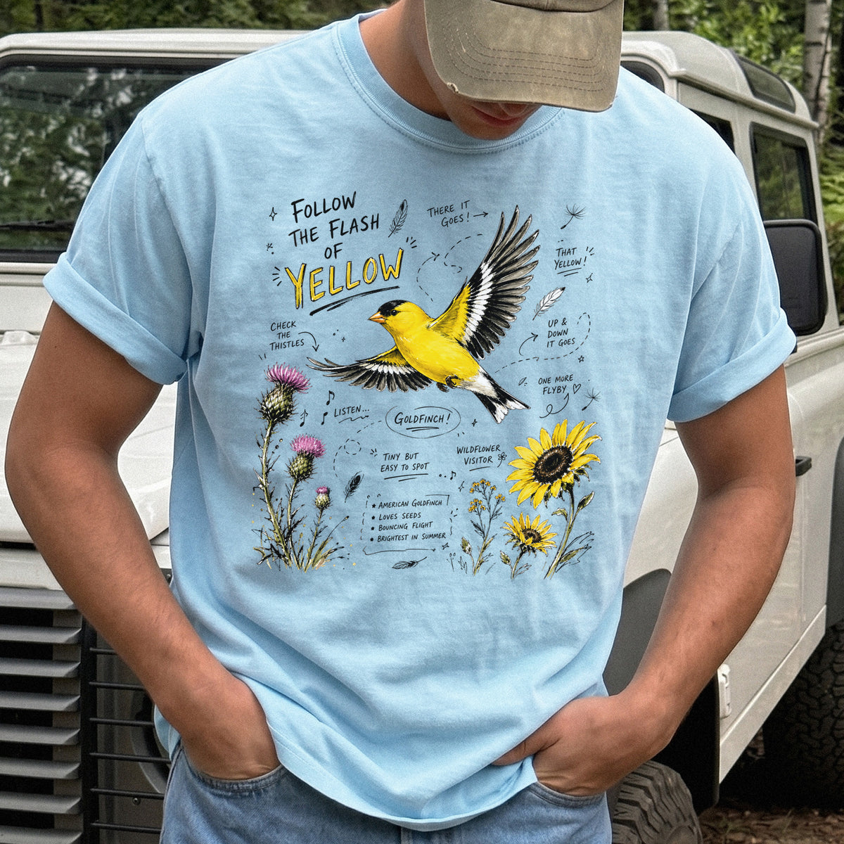 Follow the Flash of Yellow Comfort Colors Shirt – American Goldfinch Tee