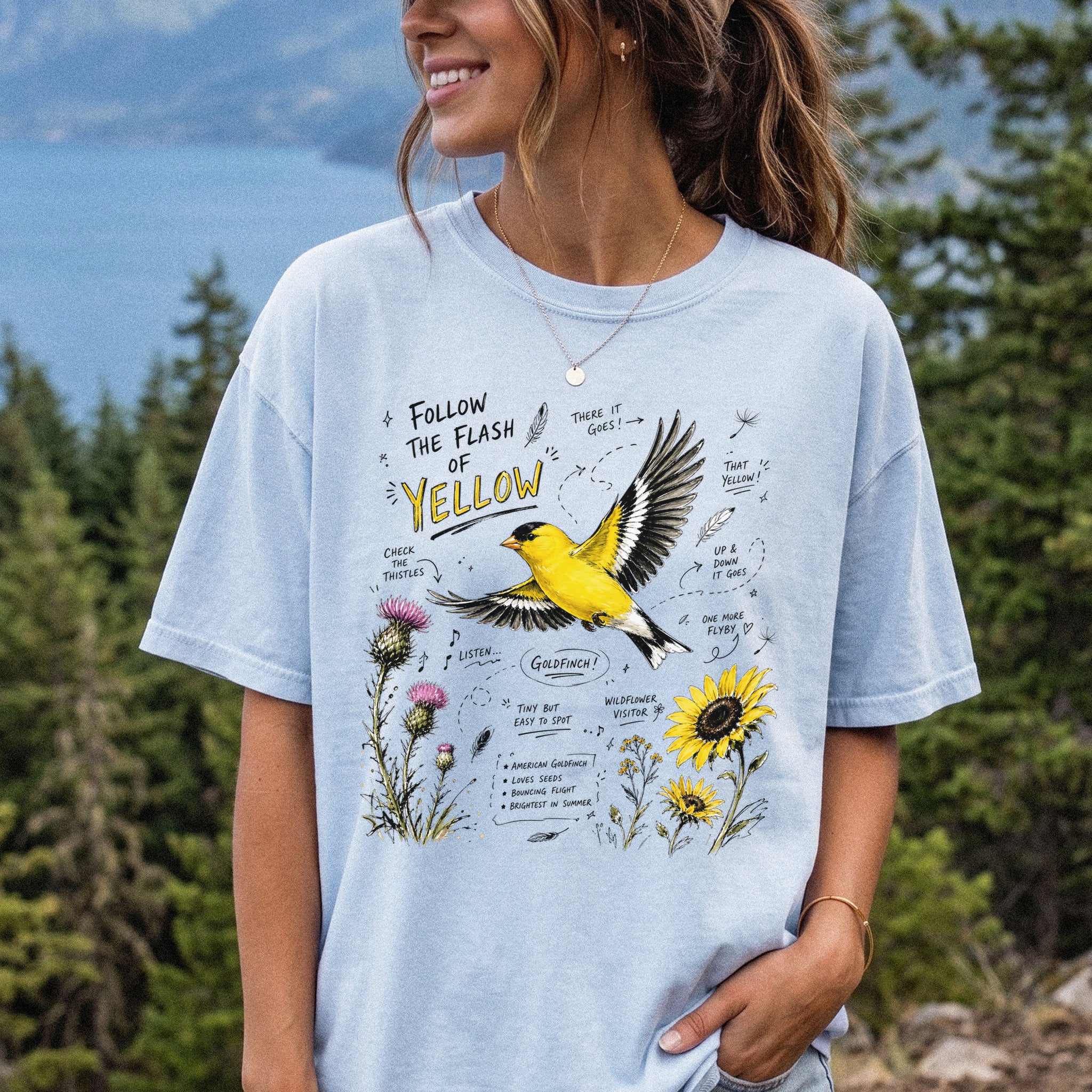 Follow the Flash of Yellow Comfort Colors Shirt – American Goldfinch Tee