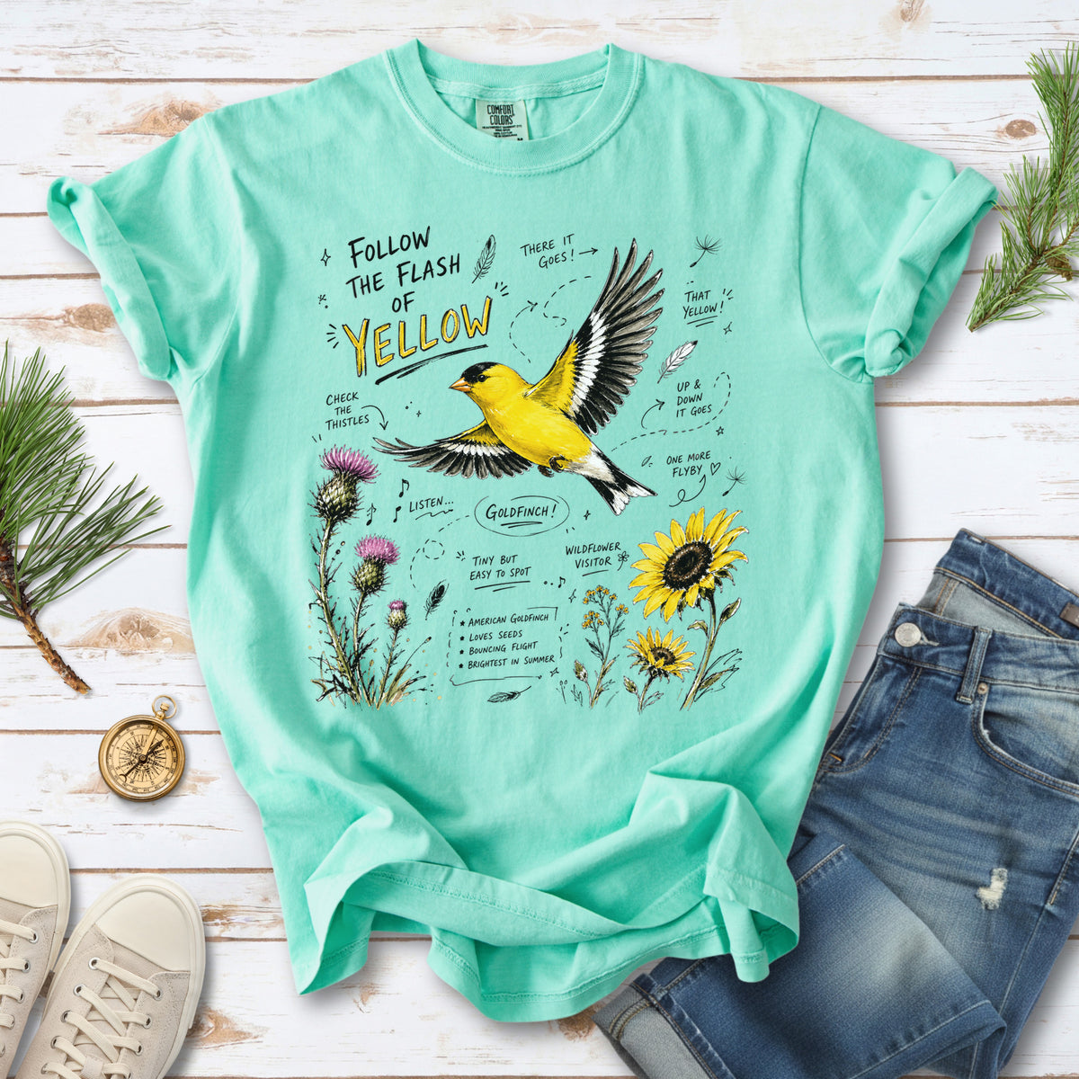Follow the Flash of Yellow Comfort Colors Shirt – American Goldfinch Tee