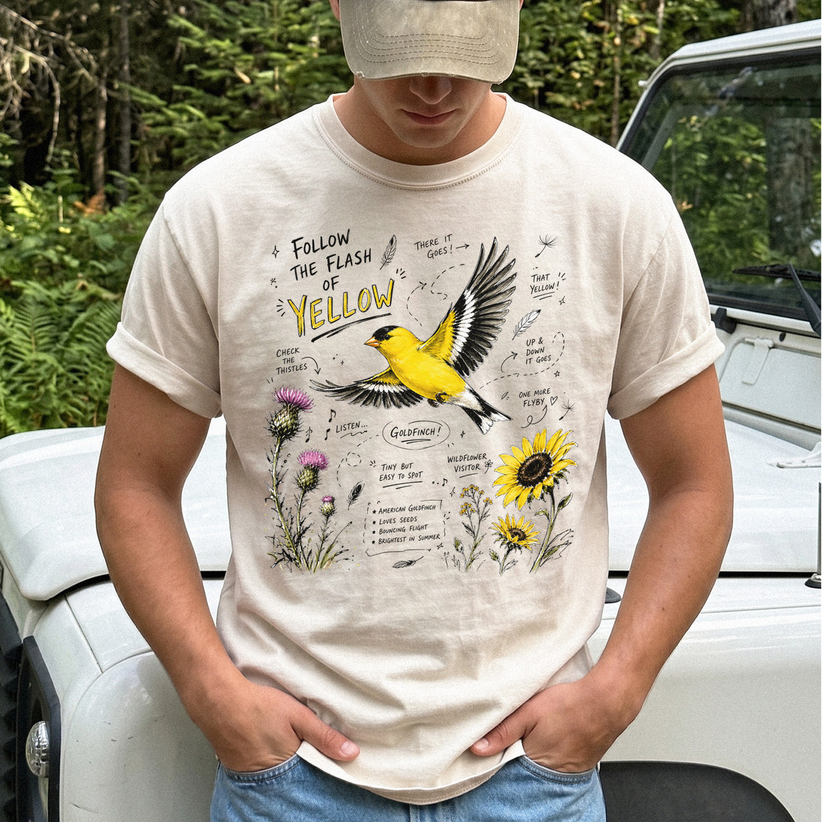 Follow the Flash of Yellow Comfort Colors Shirt – American Goldfinch Tee