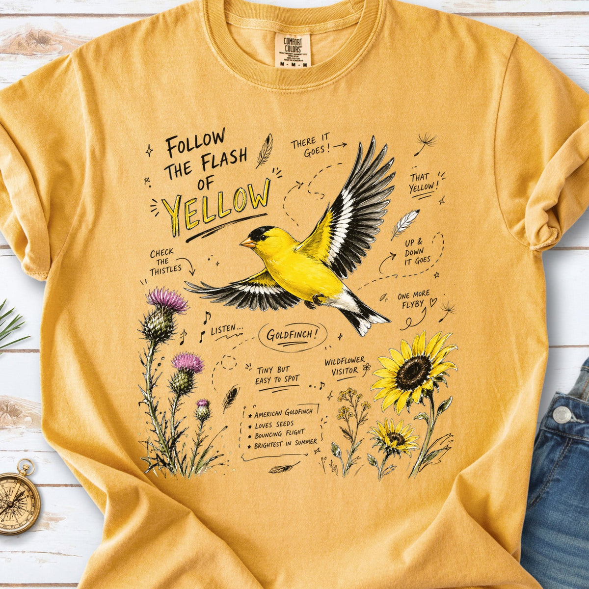Follow the Flash of Yellow Comfort Colors Shirt – American Goldfinch Tee