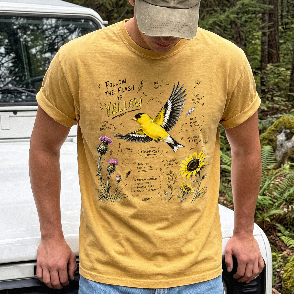 Follow the Flash of Yellow Comfort Colors Shirt – American Goldfinch Tee