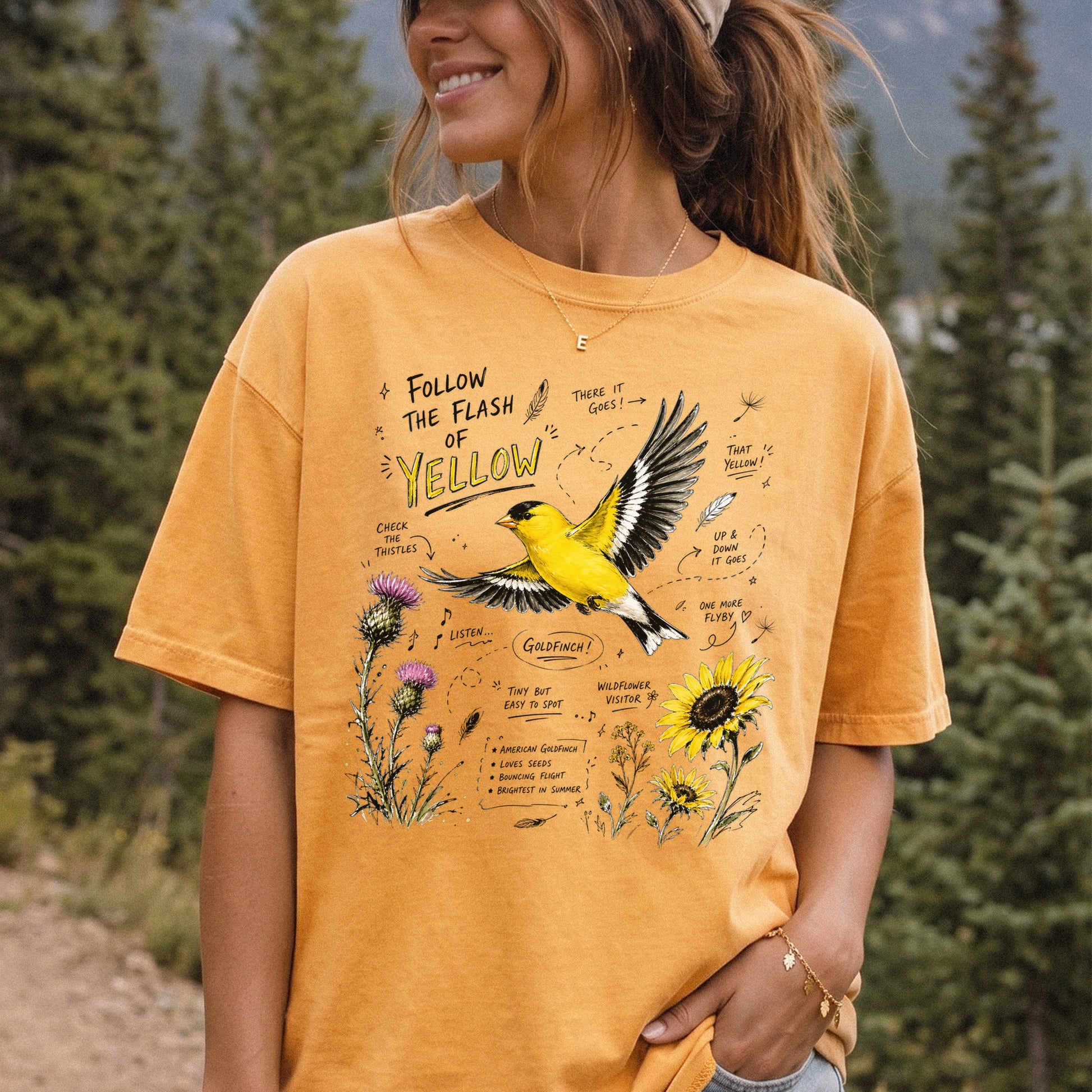 Follow the Flash of Yellow Comfort Colors Shirt – American Goldfinch Tee