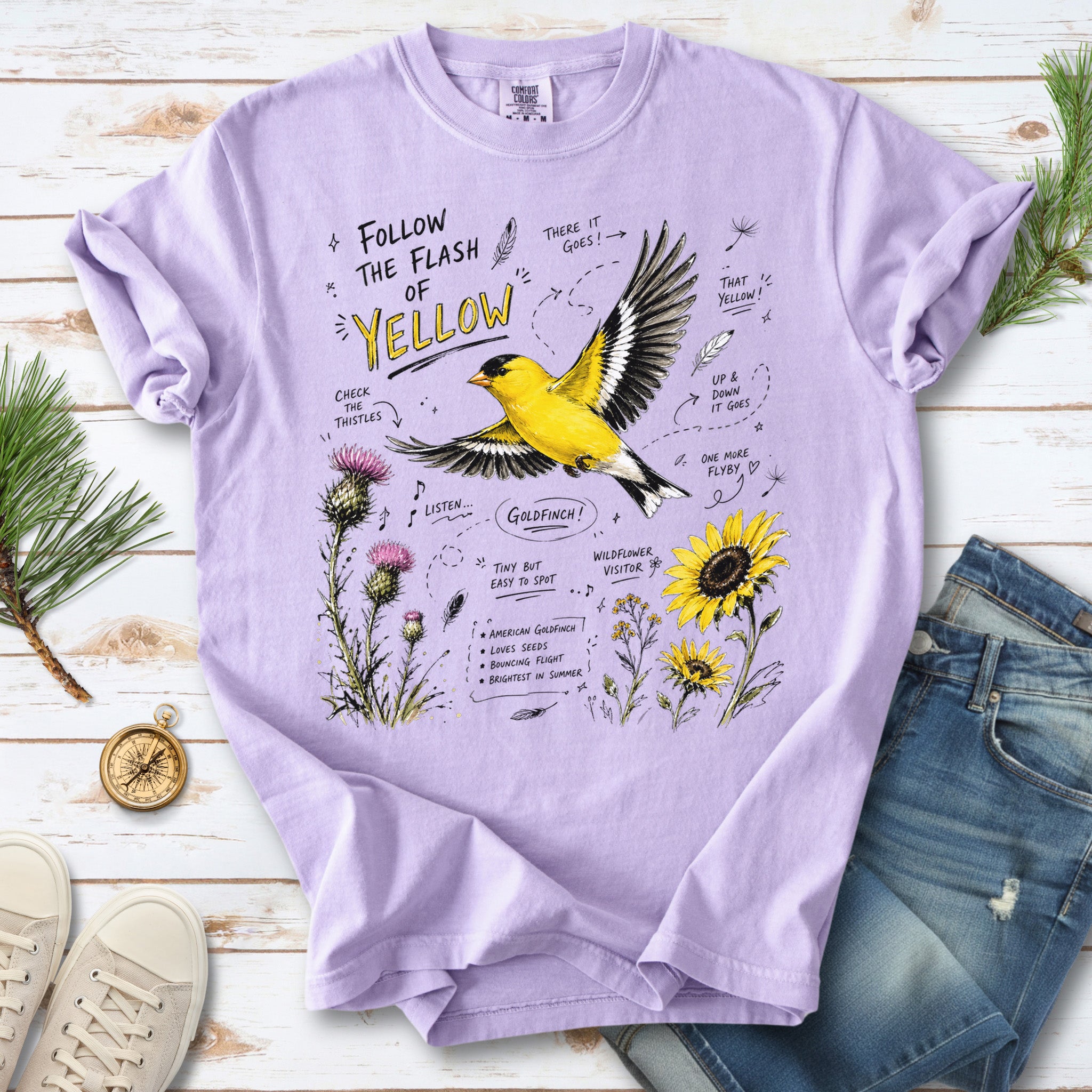 Follow the Flash of Yellow Comfort Colors Shirt – American Goldfinch Tee