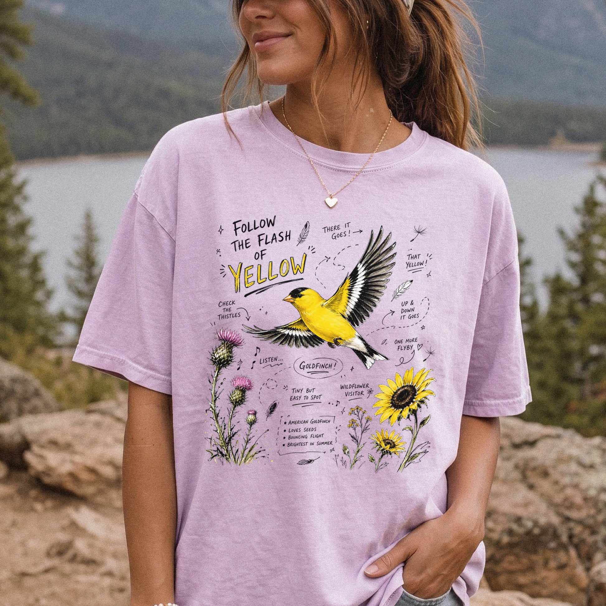 Follow the Flash of Yellow Comfort Colors Shirt – American Goldfinch Tee