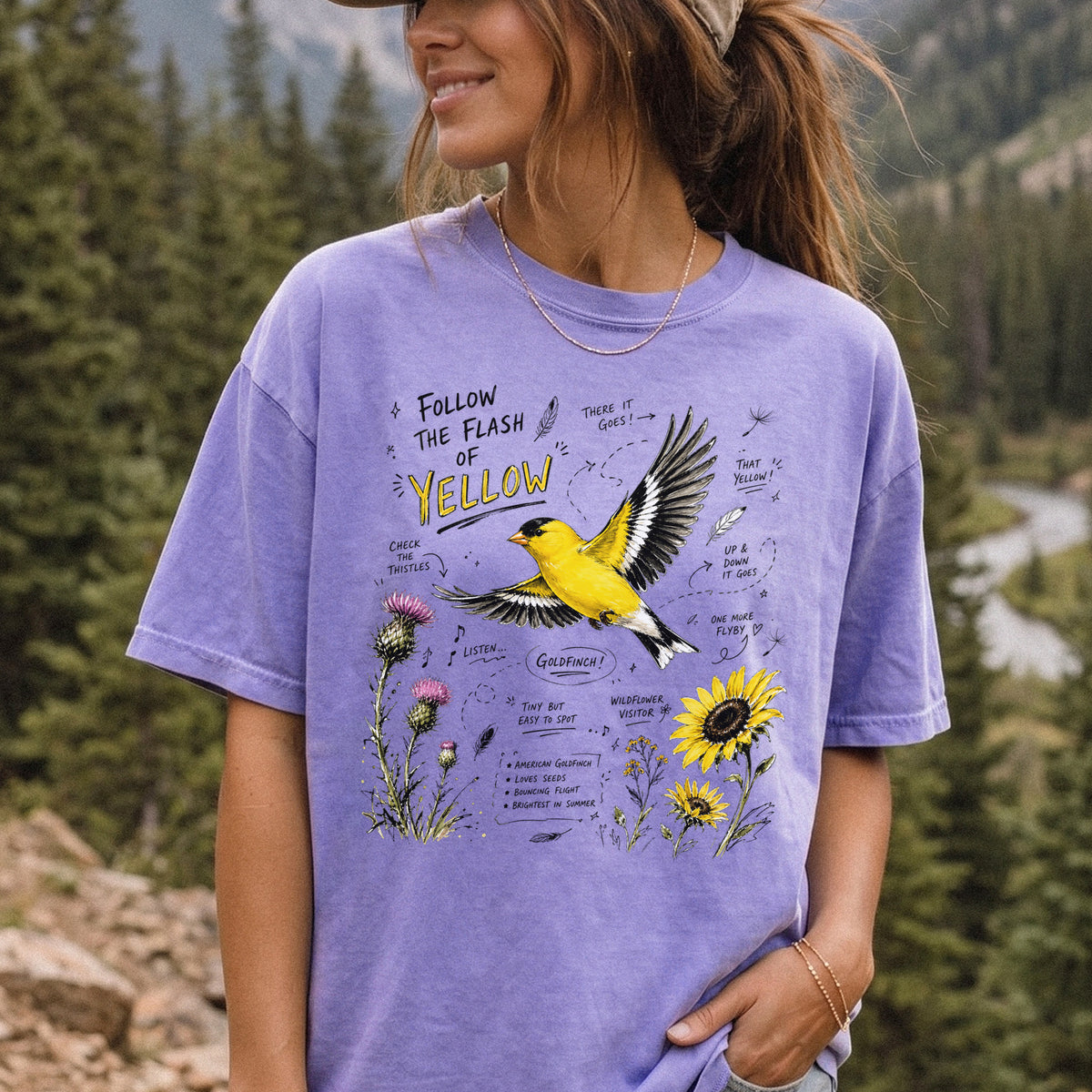 Follow the Flash of Yellow Comfort Colors Shirt – American Goldfinch Tee