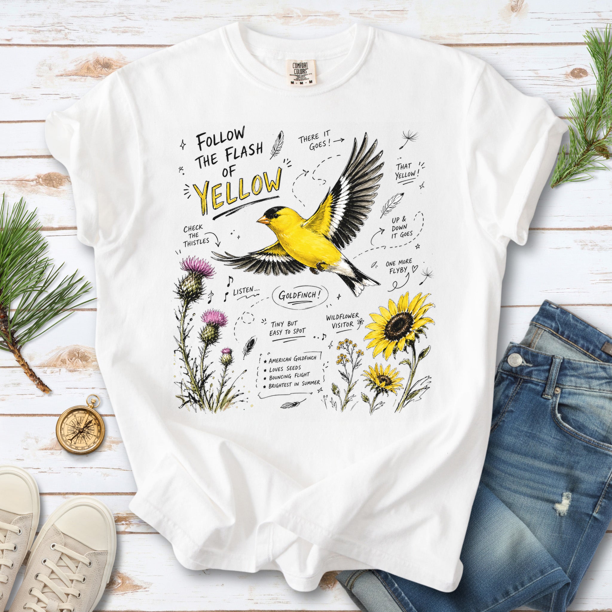 Follow the Flash of Yellow Comfort Colors Shirt – American Goldfinch Tee