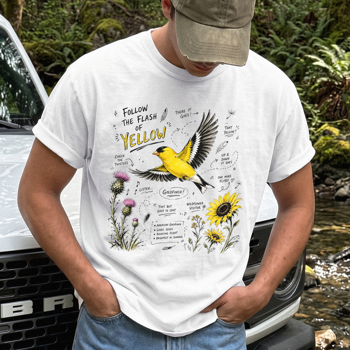 Follow the Flash of Yellow Comfort Colors Shirt – American Goldfinch Tee