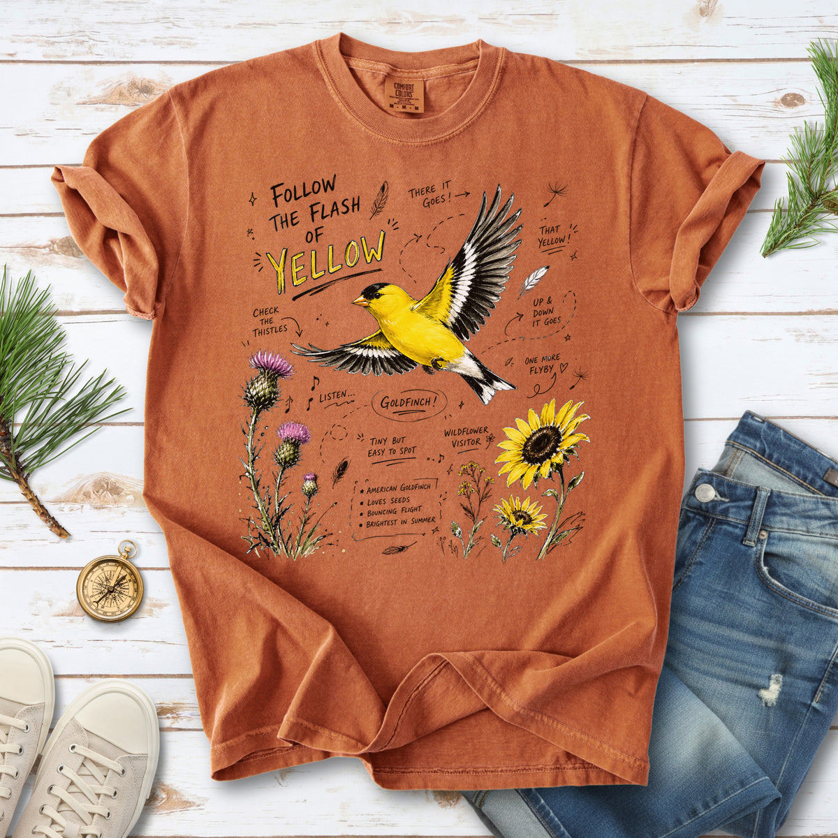 Follow the Flash of Yellow Comfort Colors Shirt – American Goldfinch Tee