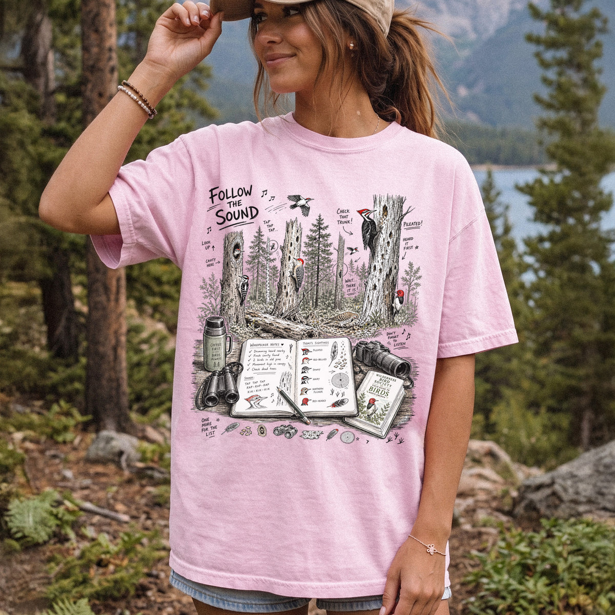Follow the Sound Comfort Colors Shirt – Woodpecker Field Notes Tee