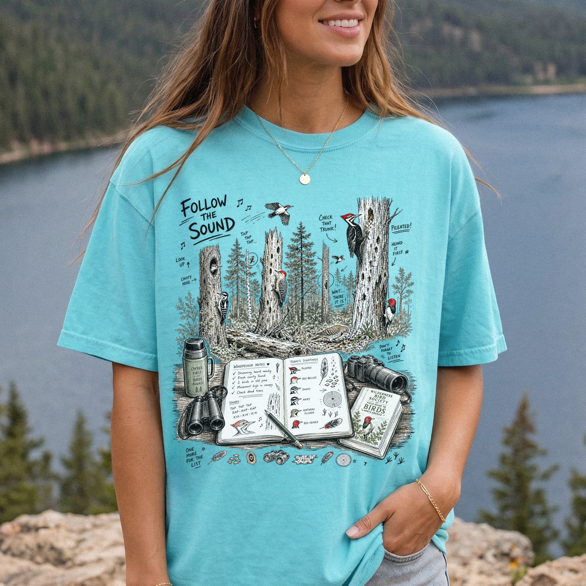 Follow the Sound Comfort Colors Shirt – Woodpecker Field Notes Tee
