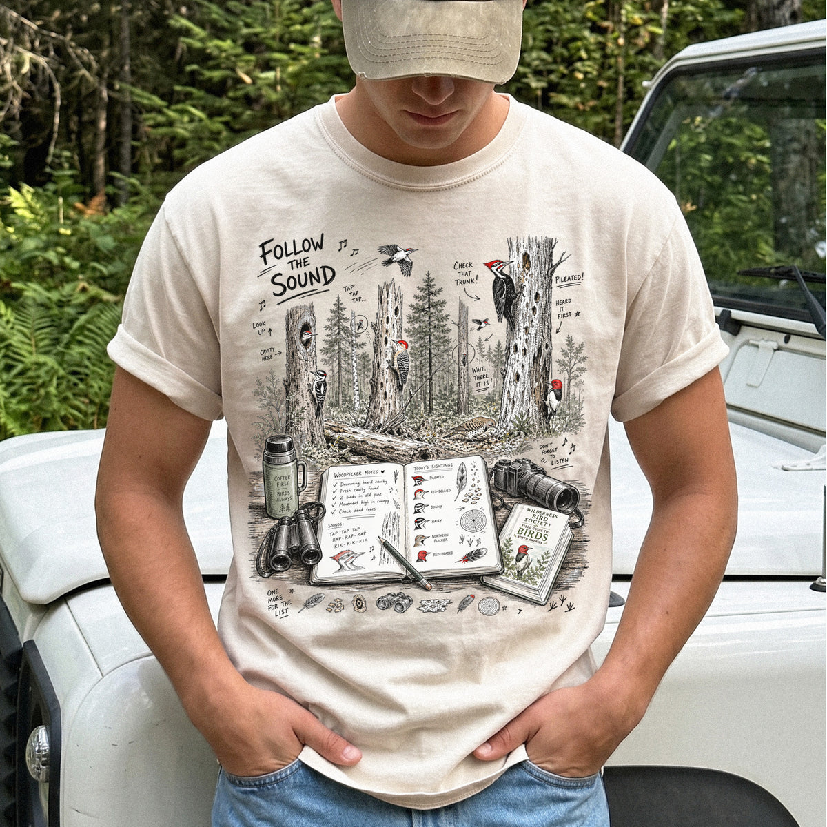 Follow the Sound Comfort Colors Shirt – Woodpecker Field Notes Tee