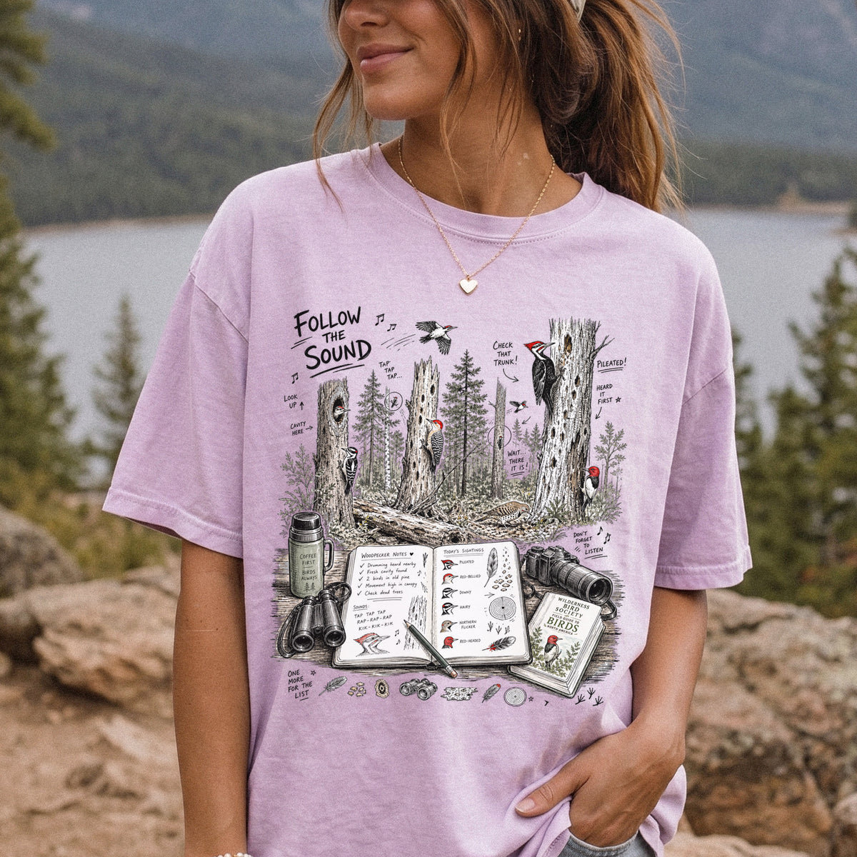 Follow the Sound Comfort Colors Shirt – Woodpecker Field Notes Tee