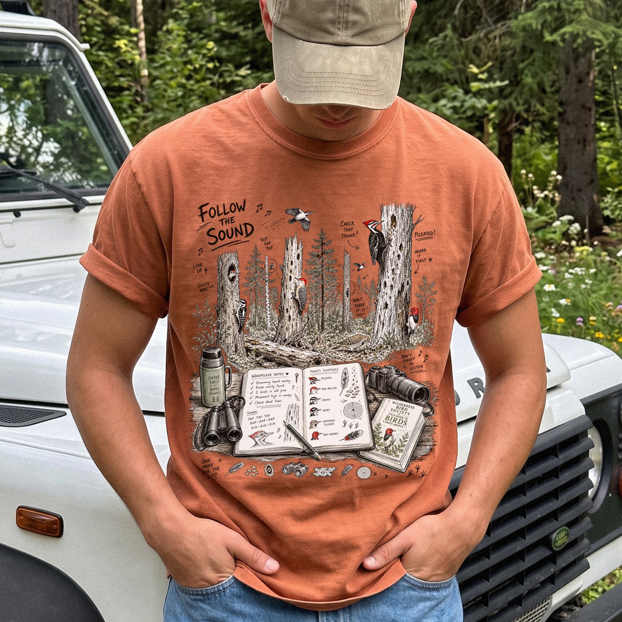 Follow the Sound Comfort Colors Shirt – Woodpecker Field Notes Tee