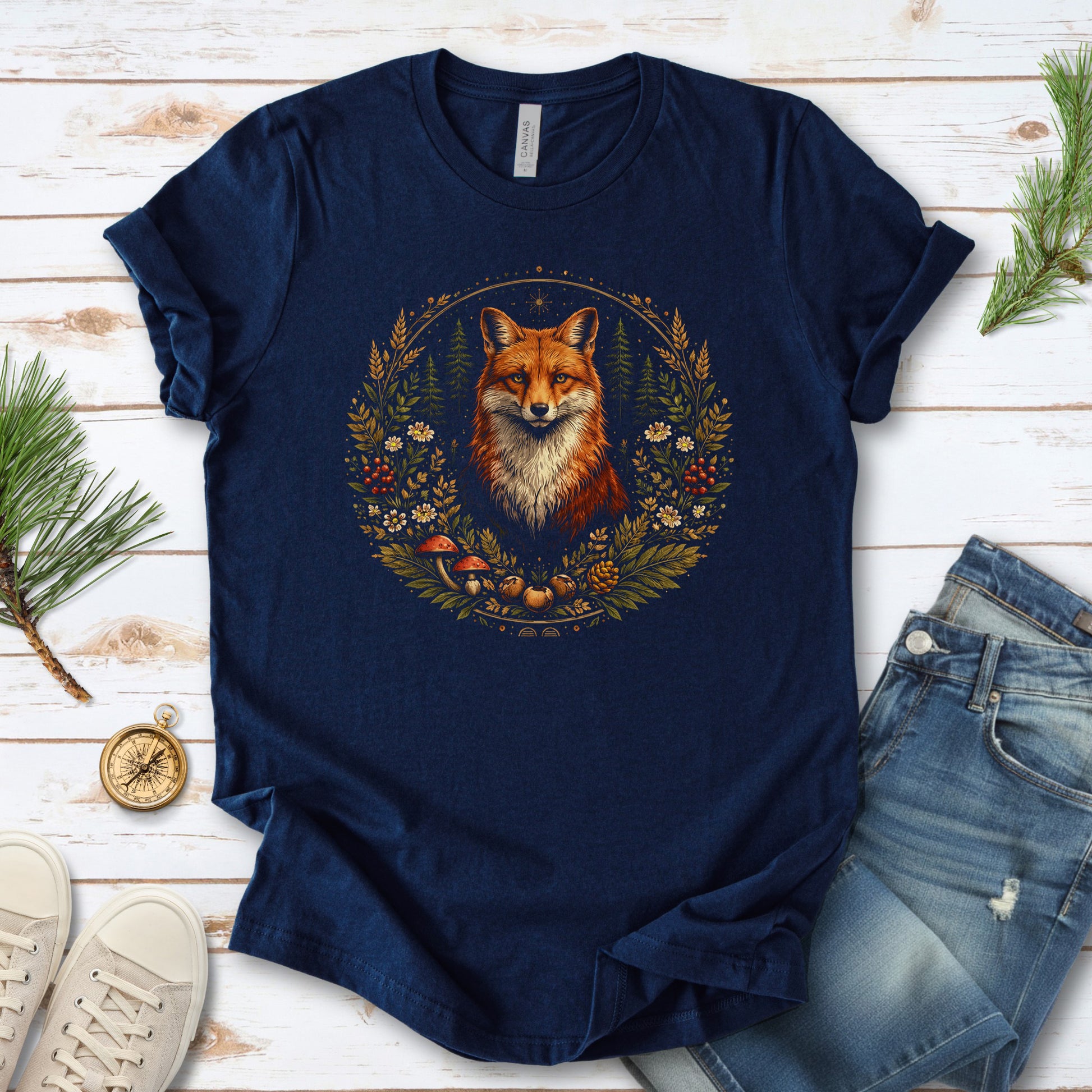 Forest Guardian Fox Botanical Wildflower T-Shirt