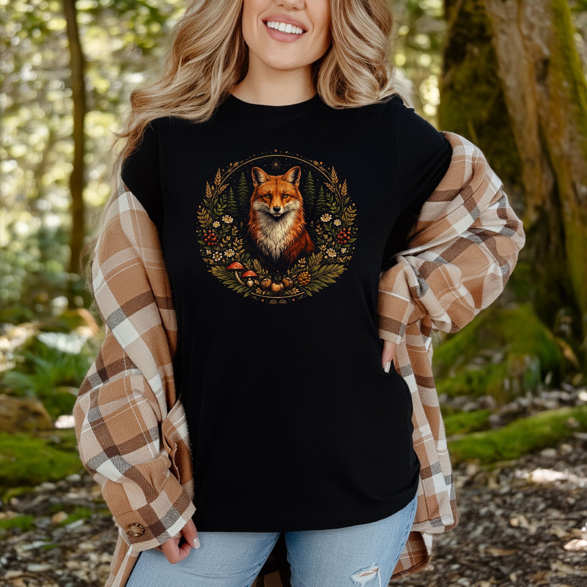 Forest Guardian Fox Botanical Wildflower T-Shirt