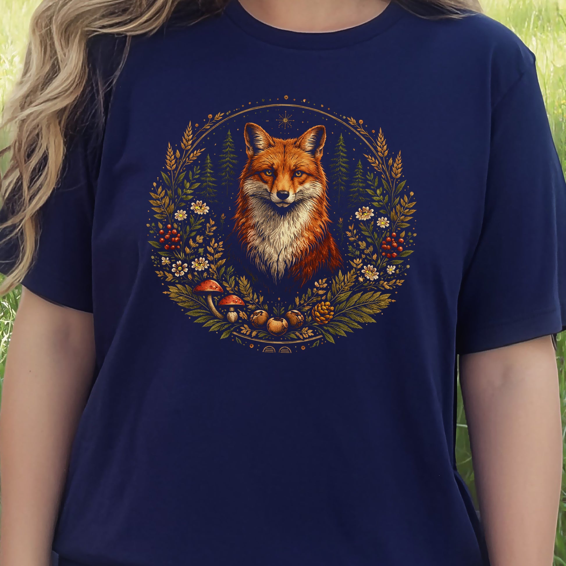 Forest Guardian Fox Botanical Wildflower T-Shirt