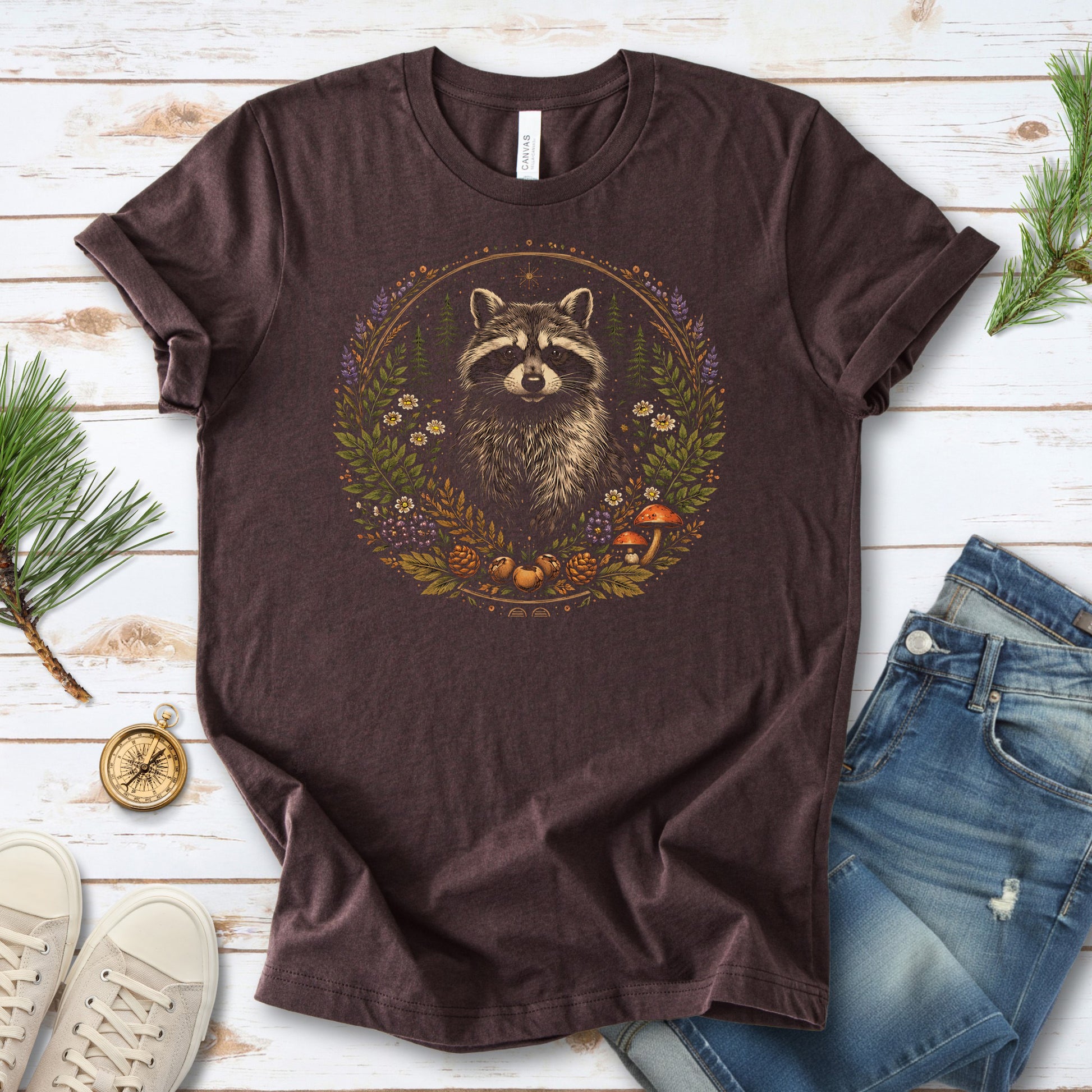 Forest Guardian Raccoon Botanical Wildflower T-Shirt