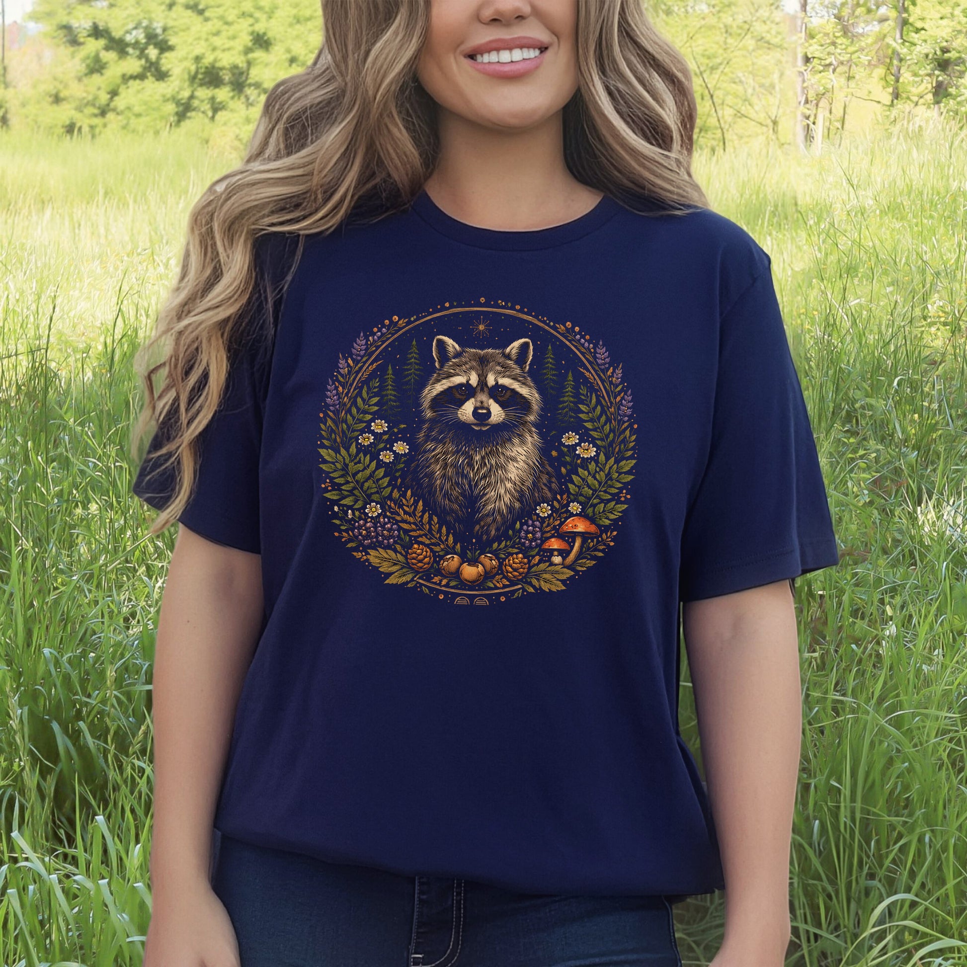 Forest Guardian Raccoon Botanical Wildflower T-Shirt