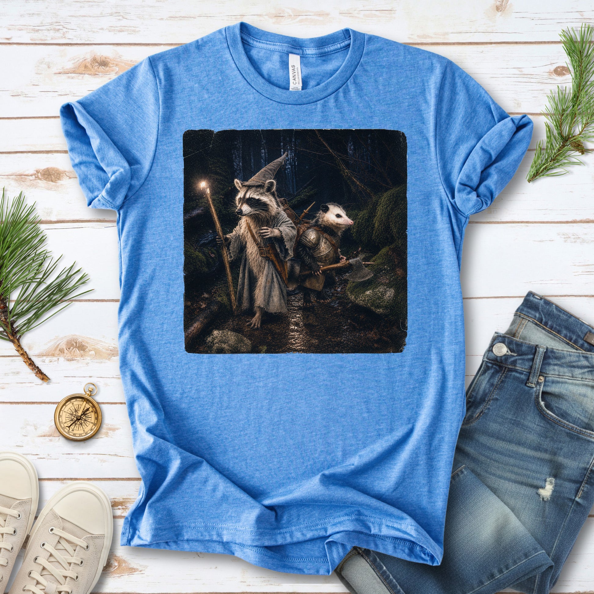 Forest Quest Wizard Raccoon Opossum Fantasy Adventure T-Shirt
