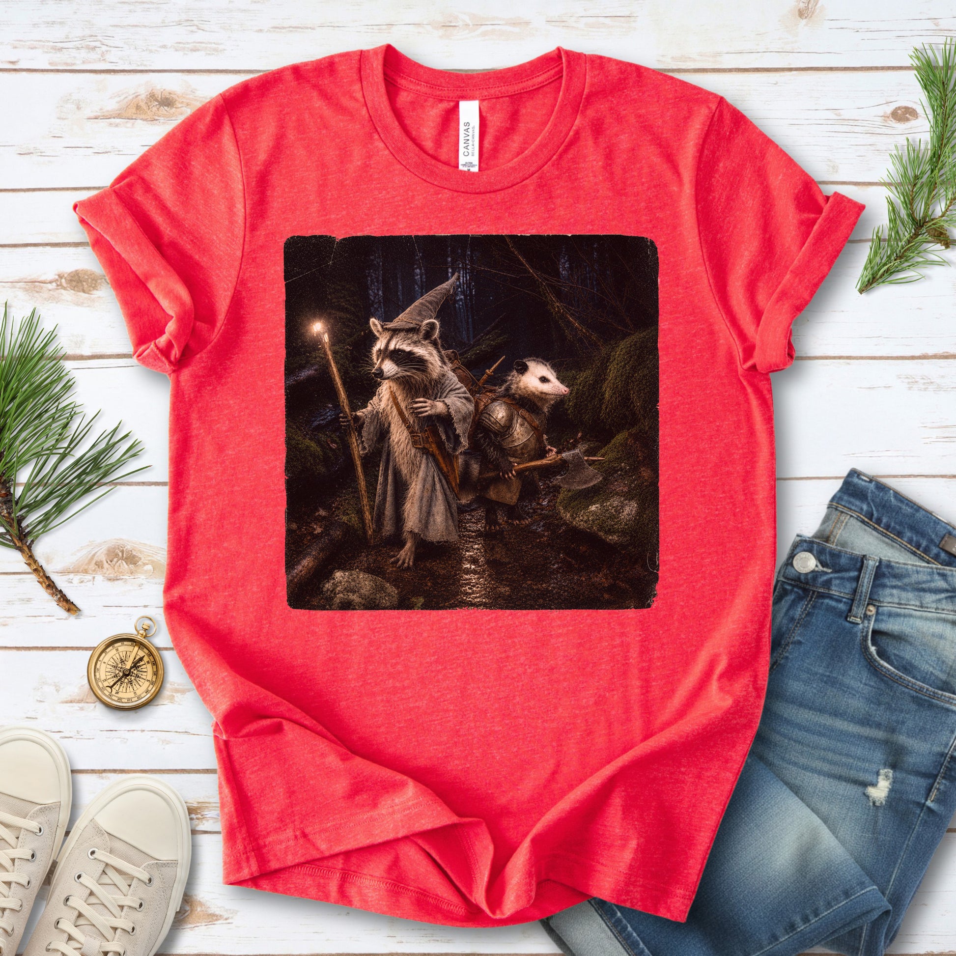 Forest Quest Wizard Raccoon Opossum Fantasy Adventure T-Shirt