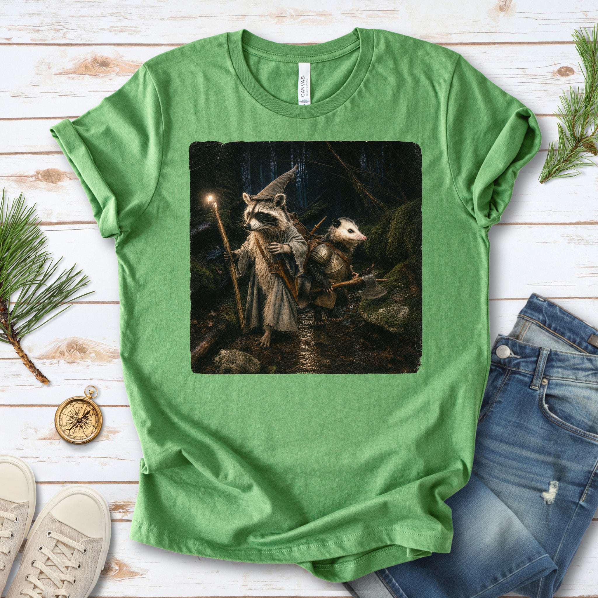 Forest Quest Wizard Raccoon Opossum Fantasy Adventure T-Shirt
