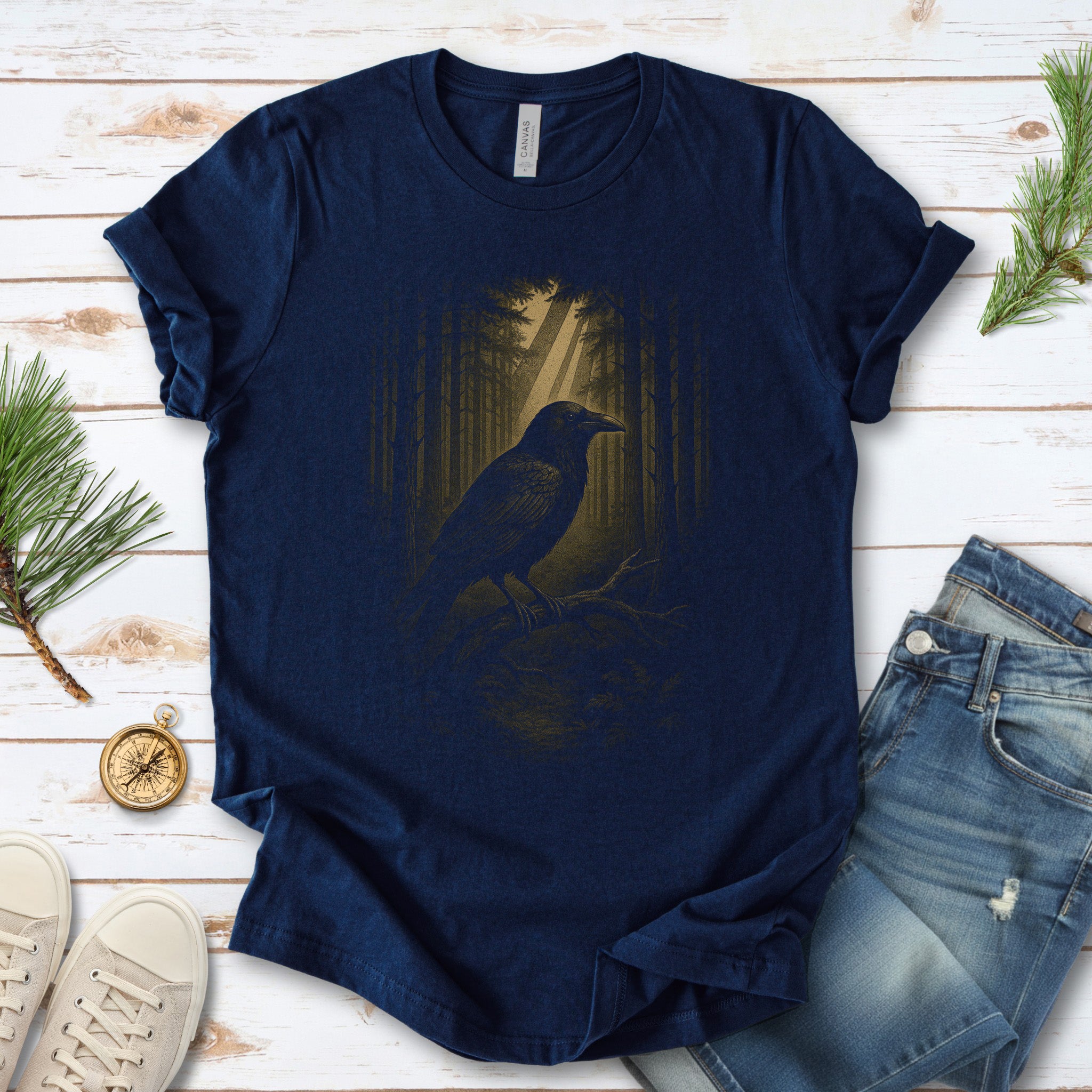 Raven Spirit Animal T-Shirt – Gothic Forest Mystery Vibes