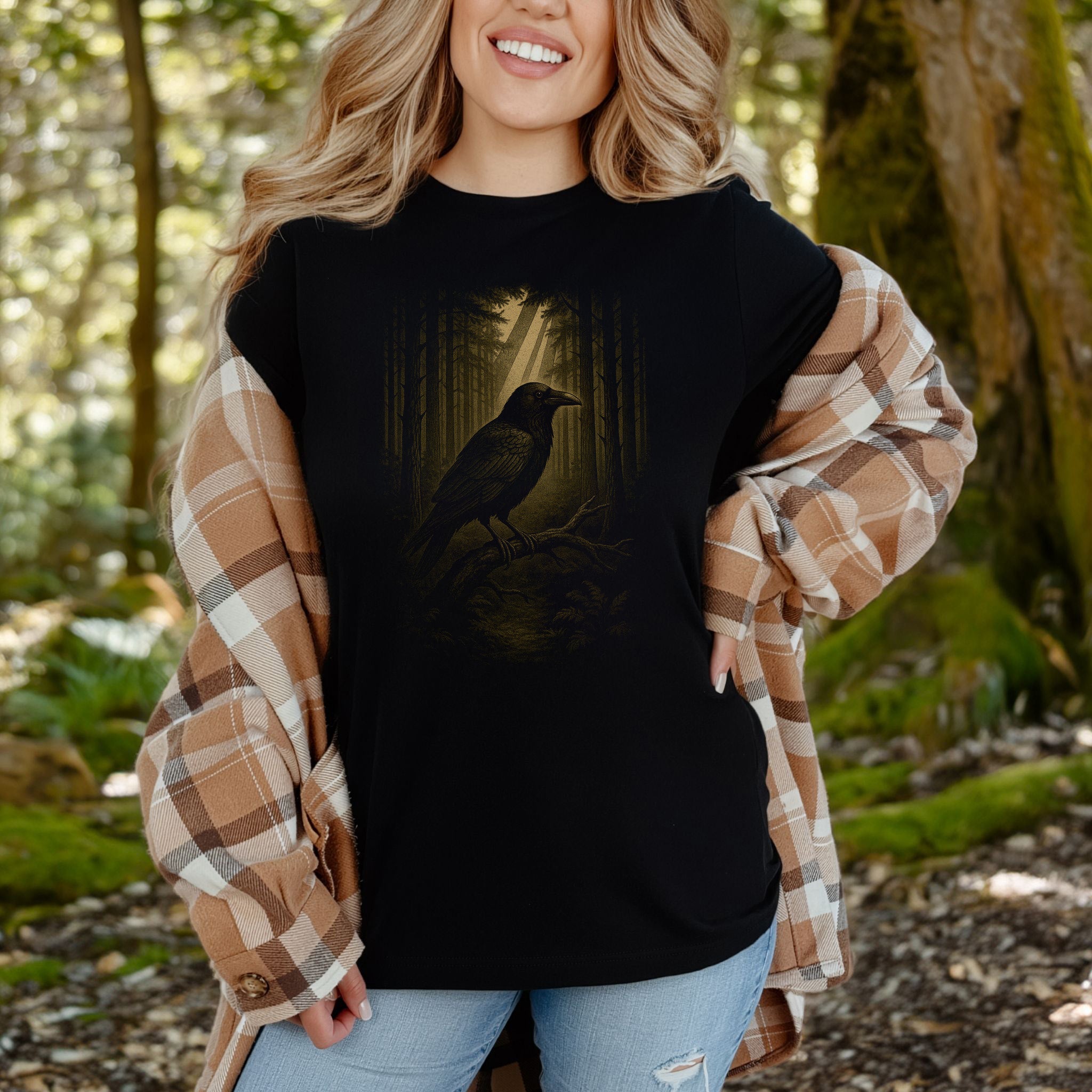 Raven Spirit Animal T-Shirt – Gothic Forest Mystery Vibes