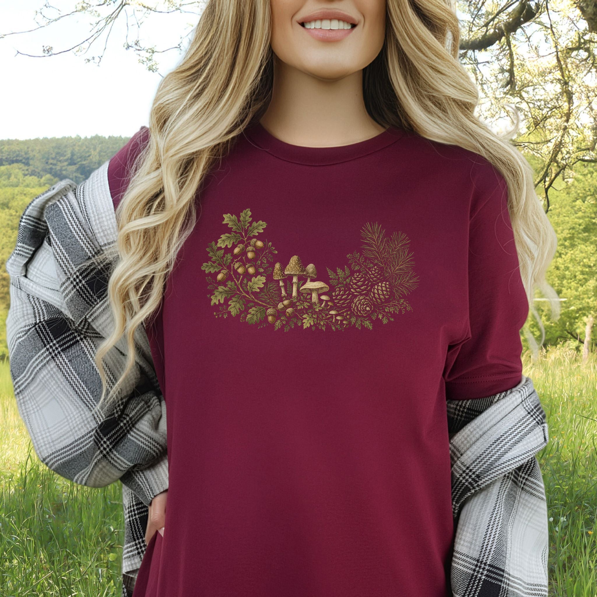 Forest Relics Acorn Mushroom Botanical Autumn T-Shirt