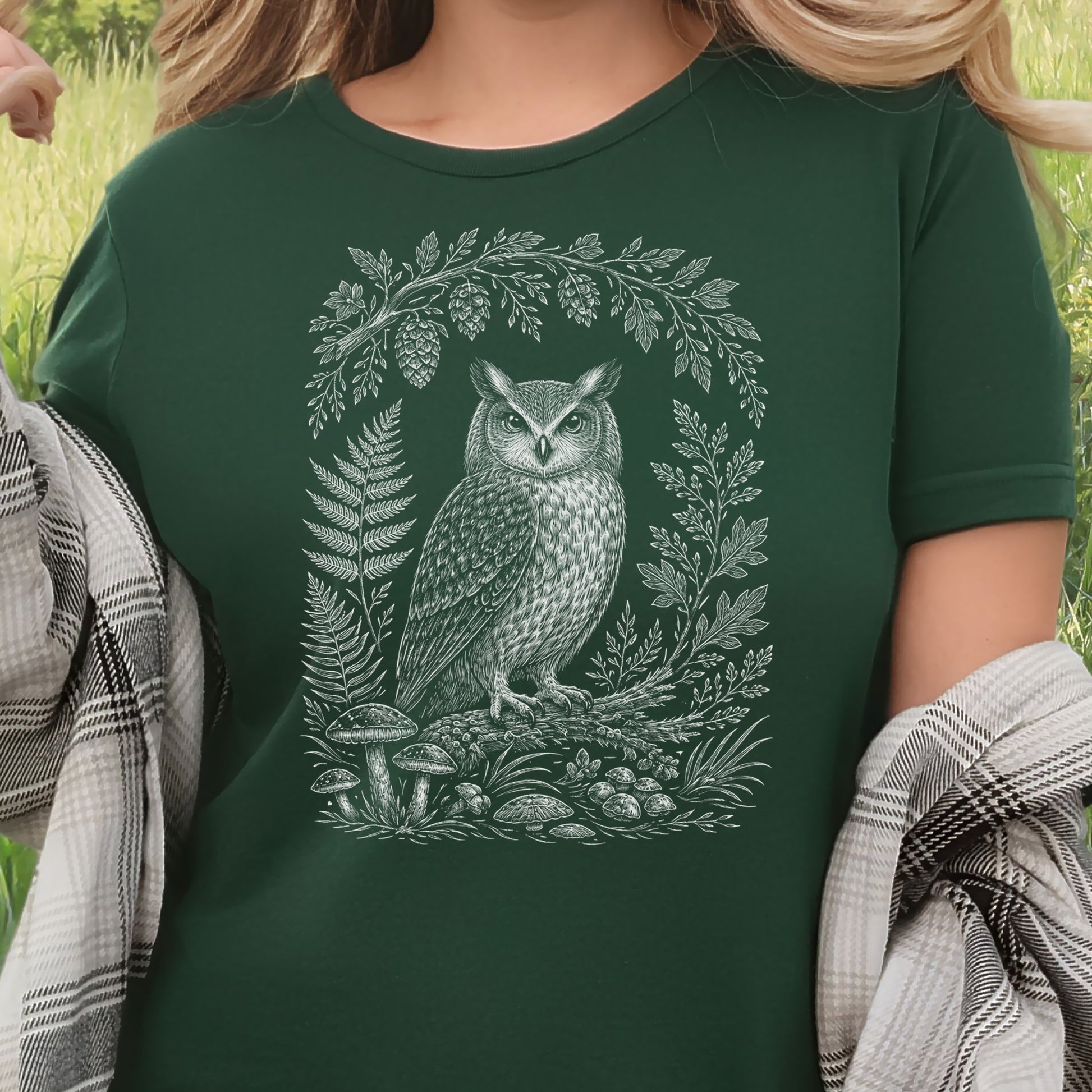 Owl Forest Sentinel Botanical Folk Art T-Shirt