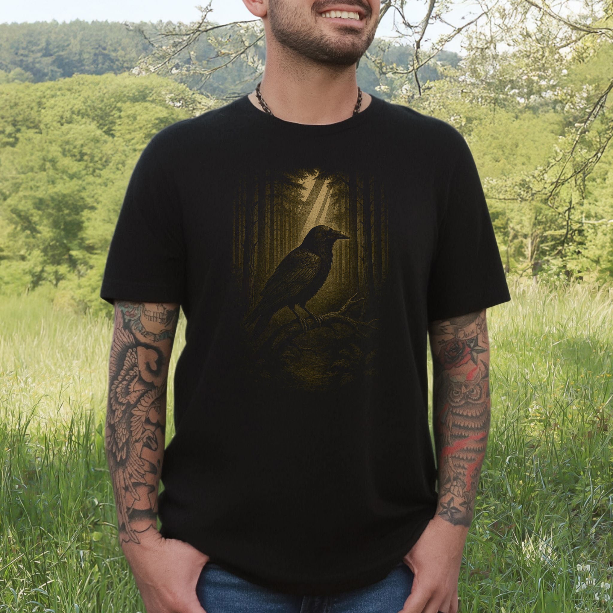 Raven Spirit Animal T-Shirt – Gothic Forest Mystery Vibes