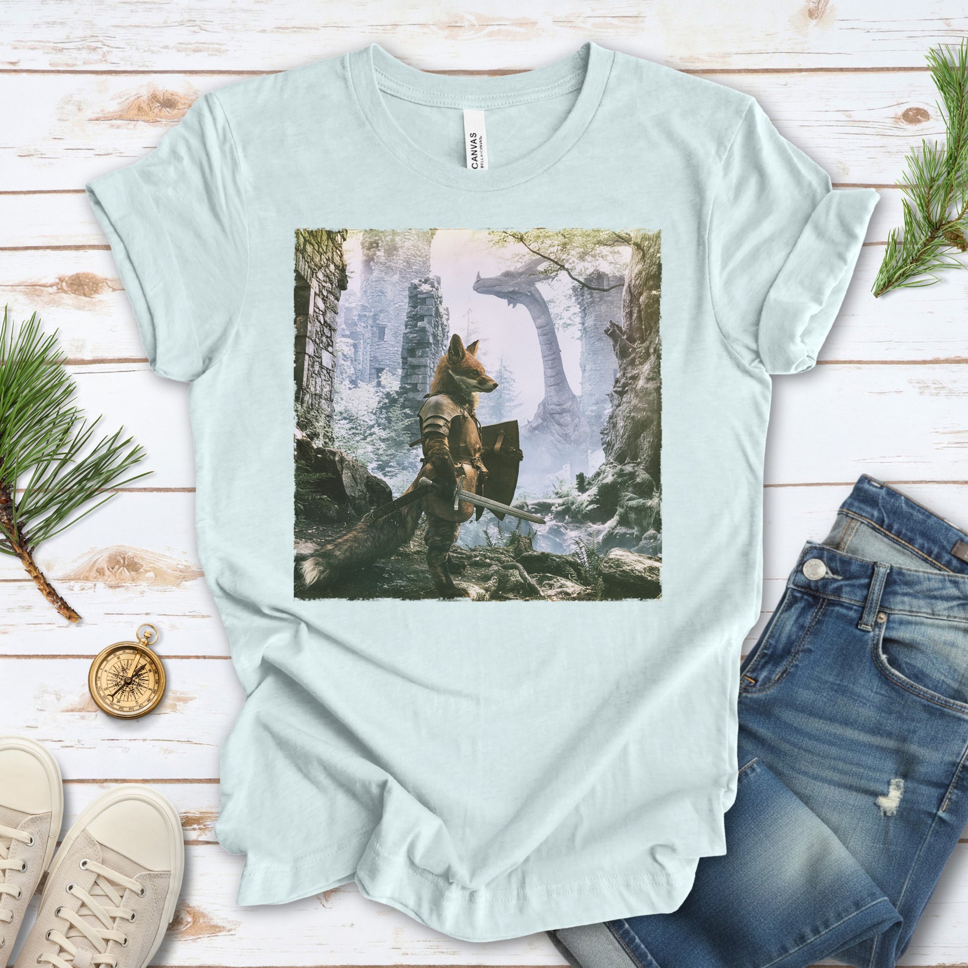 Fox Knight Fantasy Ranger Dragon Quest Woodland Adventure T-Shirt