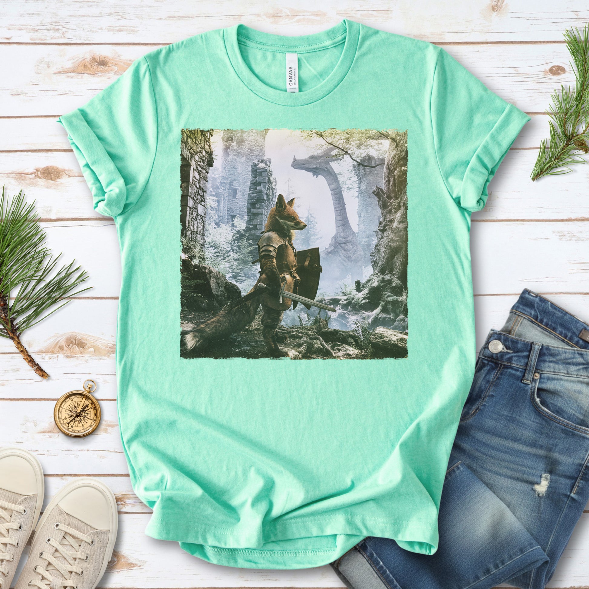 Fox Knight Fantasy Ranger Dragon Quest Woodland Adventure T-Shirt