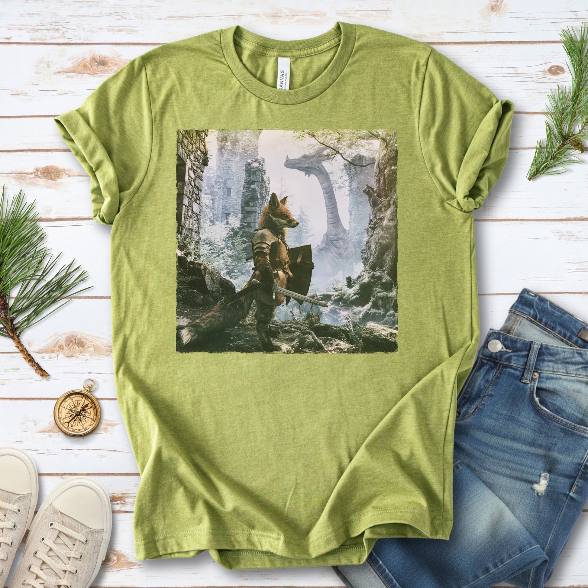 Fox Knight Fantasy Ranger Dragon Quest Woodland Adventure T-Shirt