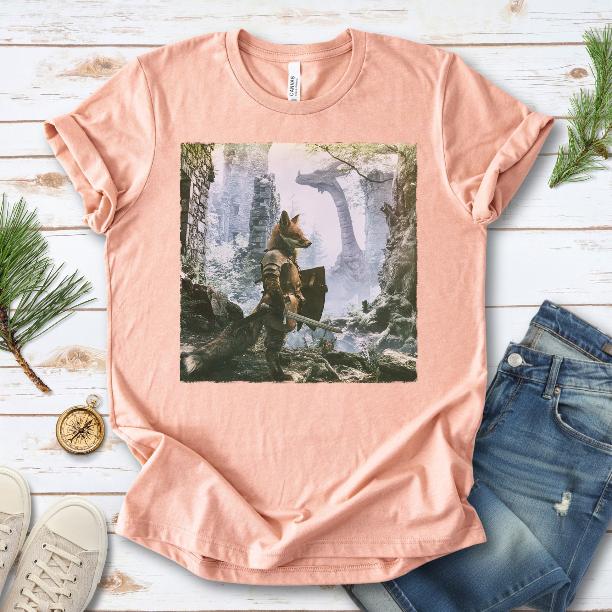 Fox Knight Fantasy Ranger Dragon Quest Woodland Adventure T-Shirt