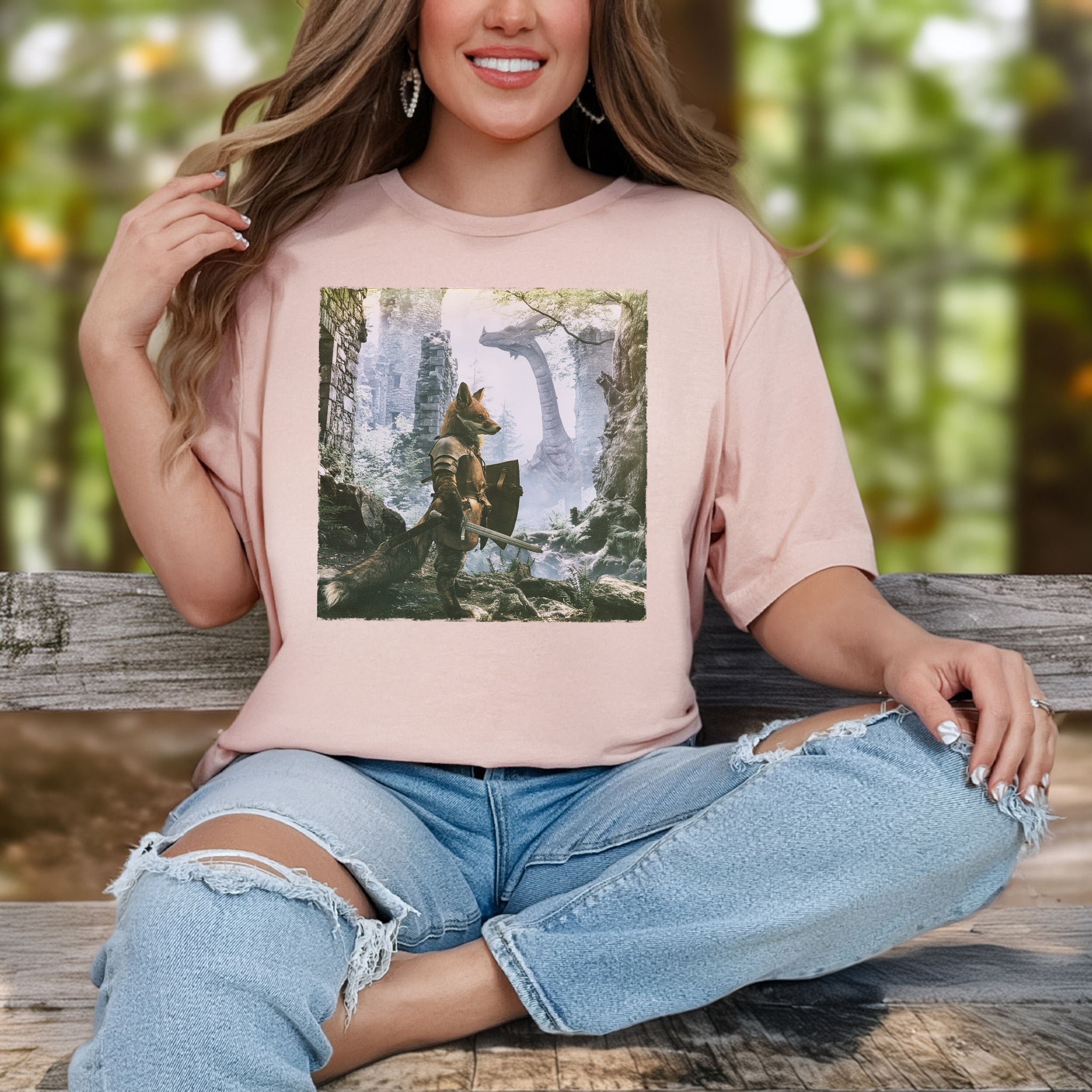 Fox Knight Fantasy Ranger Dragon Quest Woodland Adventure T-Shirt