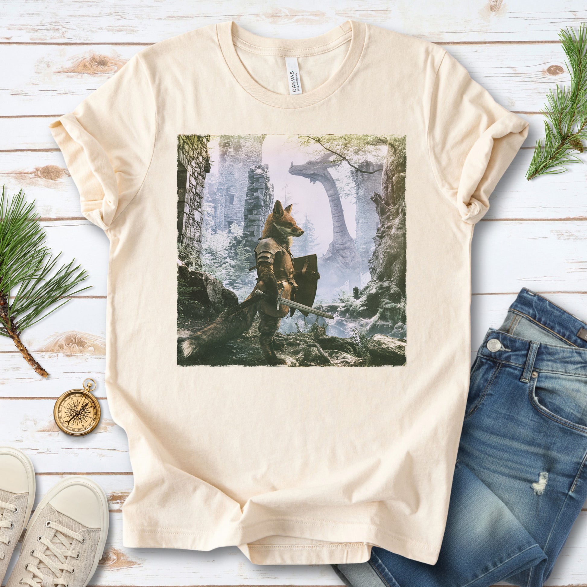 Fox Knight Fantasy Ranger Dragon Quest Woodland Adventure T-Shirt