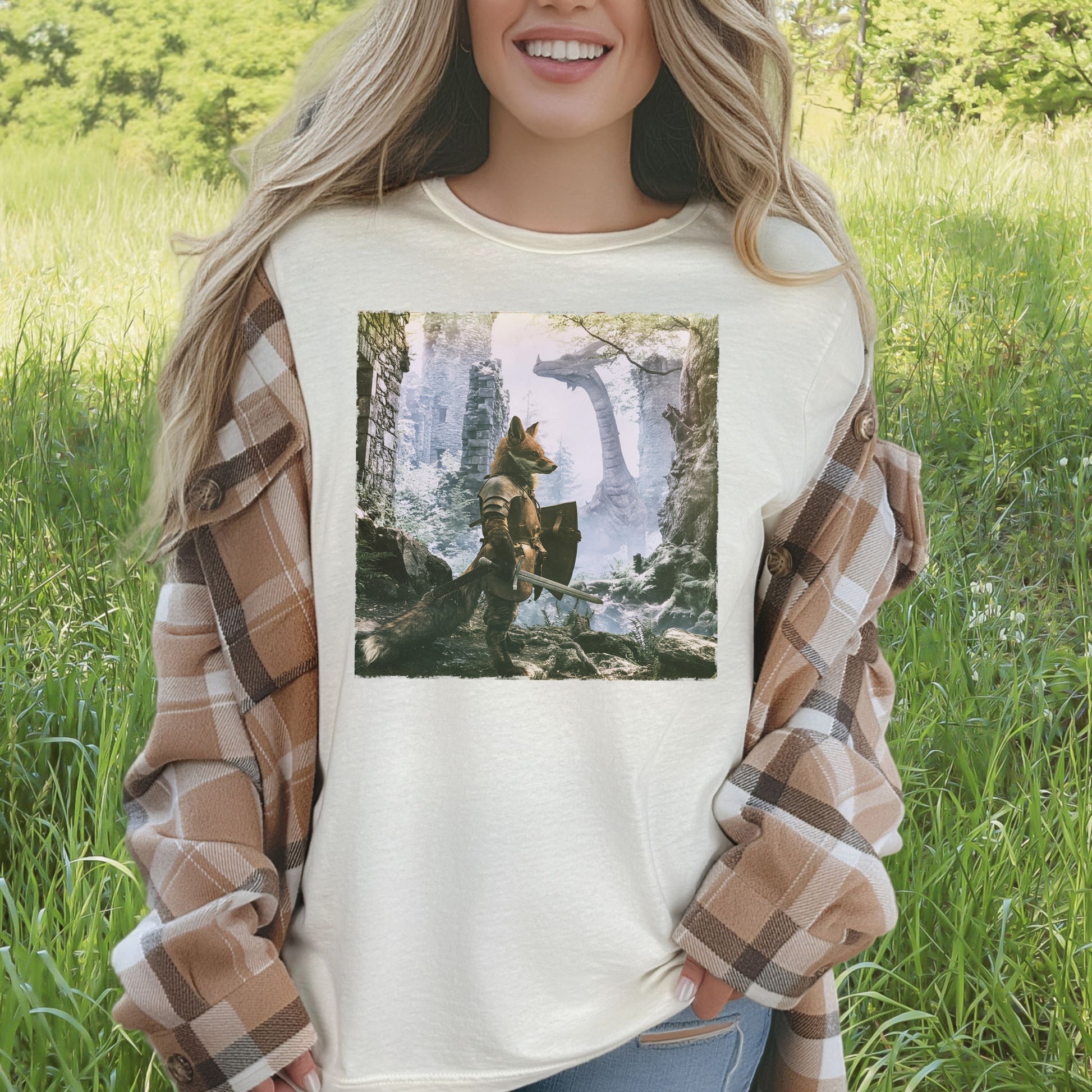 Fox Knight Fantasy Ranger Dragon Quest Woodland Adventure T-Shirt