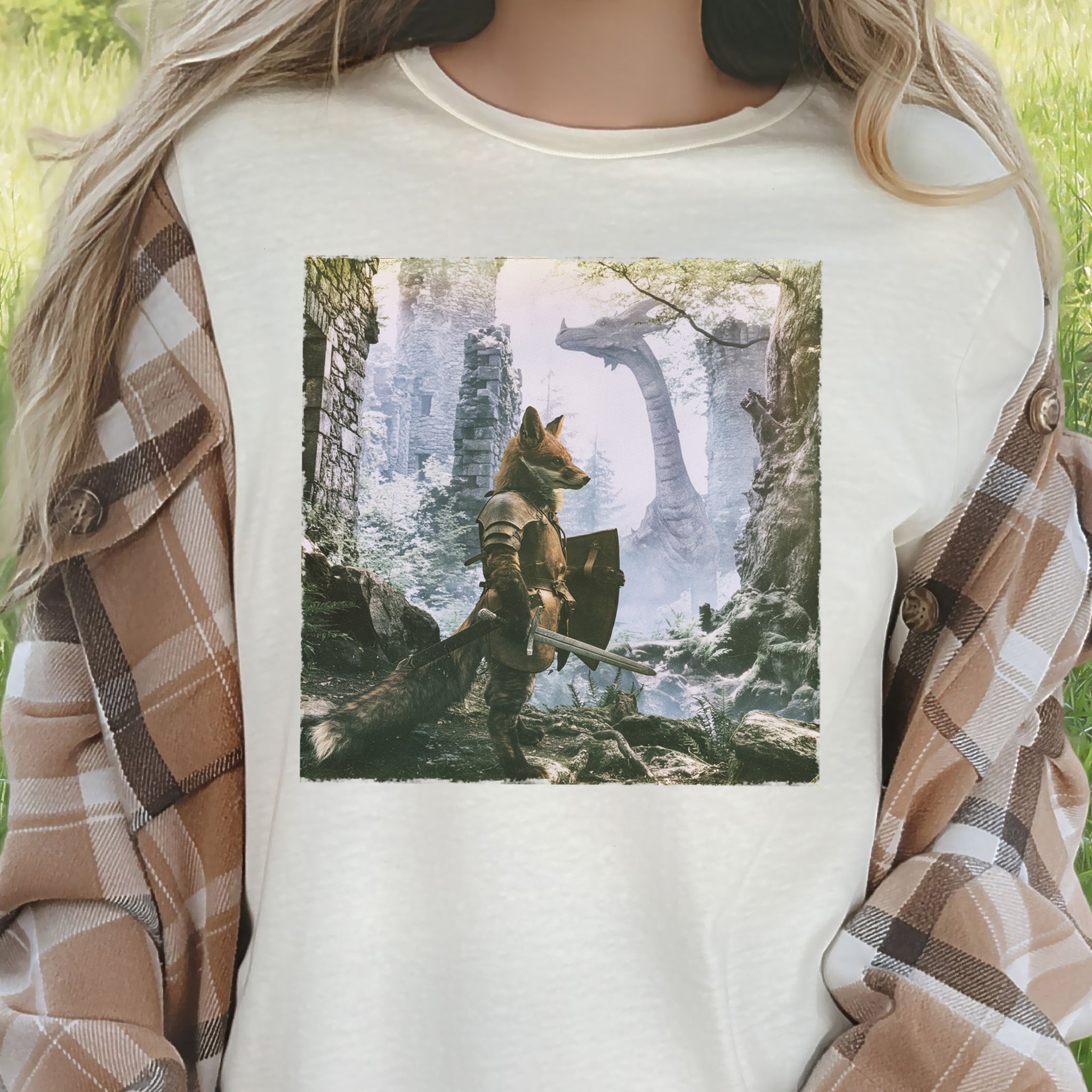 Fox Knight Fantasy Ranger Dragon Quest Woodland Adventure T-Shirt