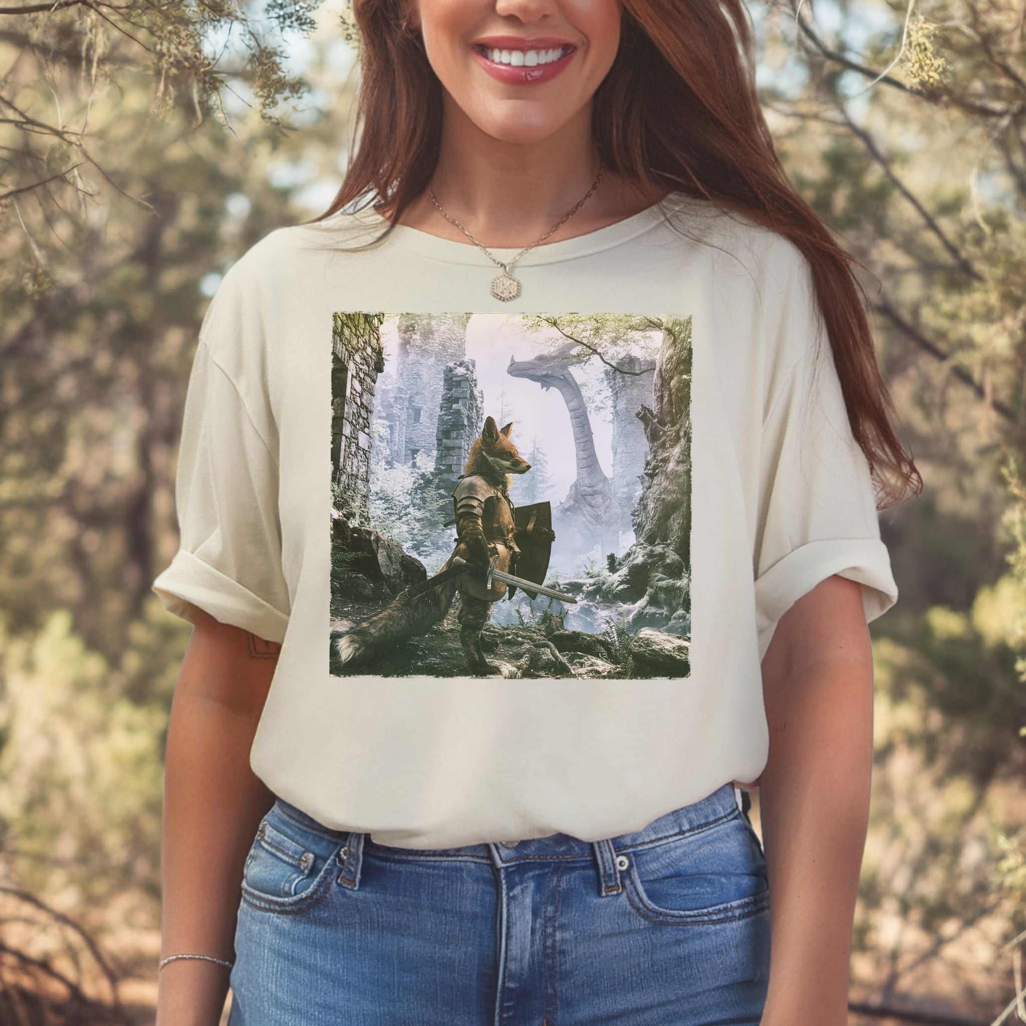 Fox Knight Fantasy Ranger Dragon Quest Woodland Adventure T-Shirt