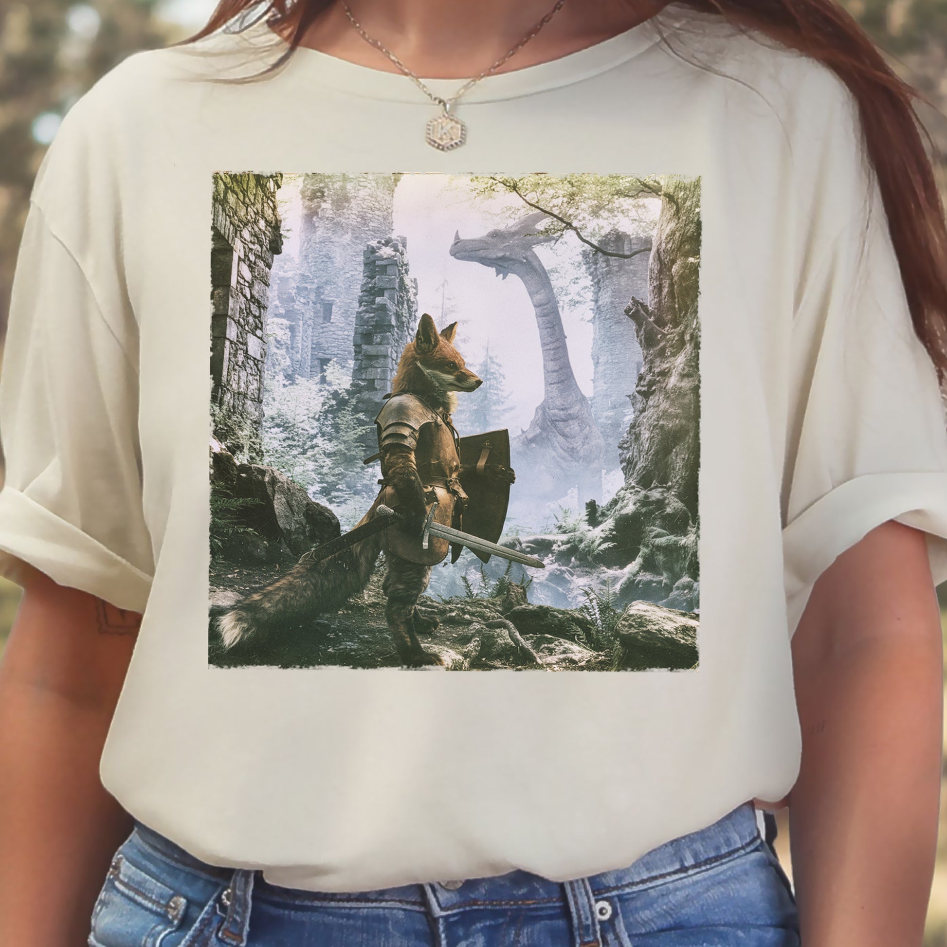 Fox Knight Fantasy Ranger Dragon Quest Woodland Adventure T-Shirt