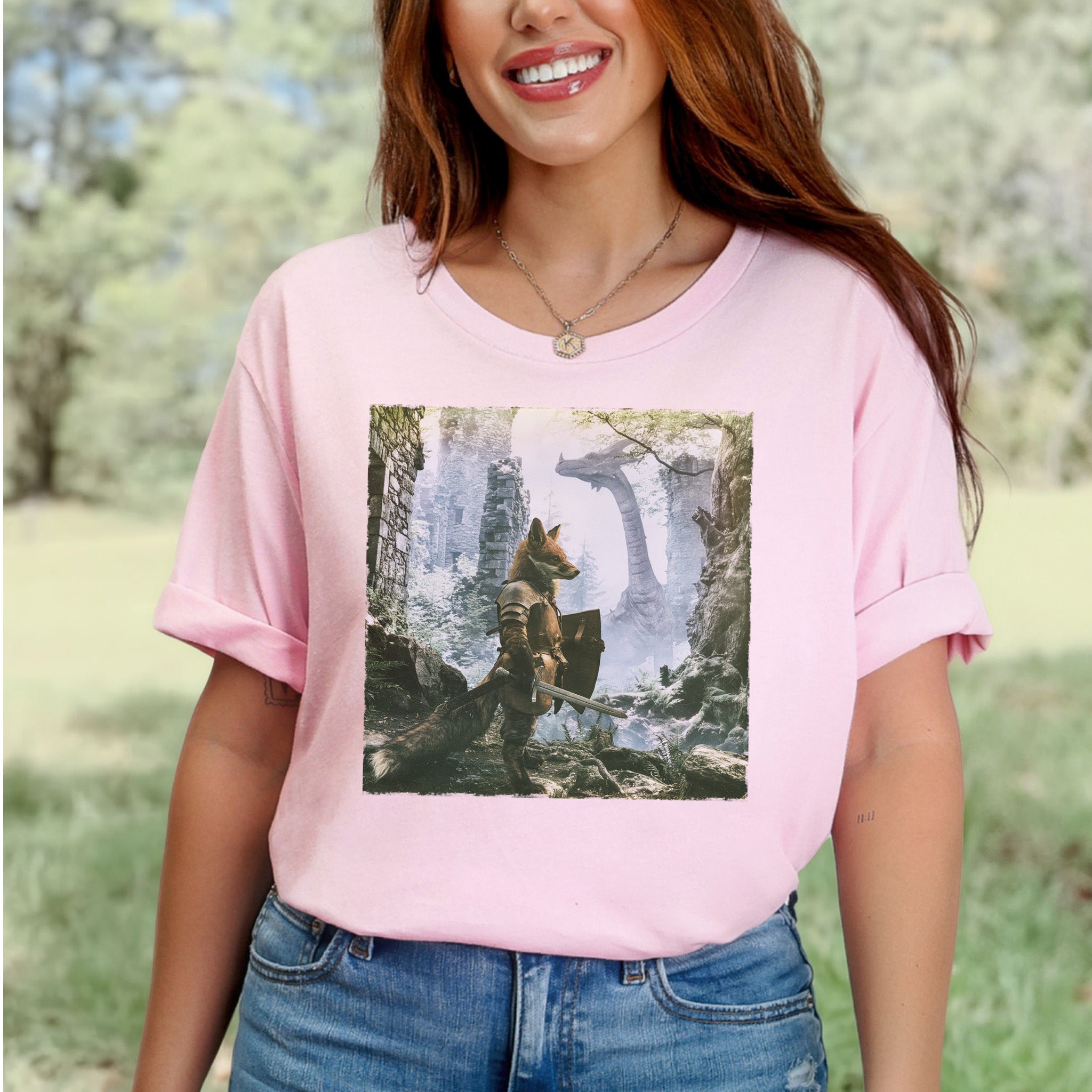 Fox Knight Fantasy Ranger Dragon Quest Woodland Adventure T-Shirt