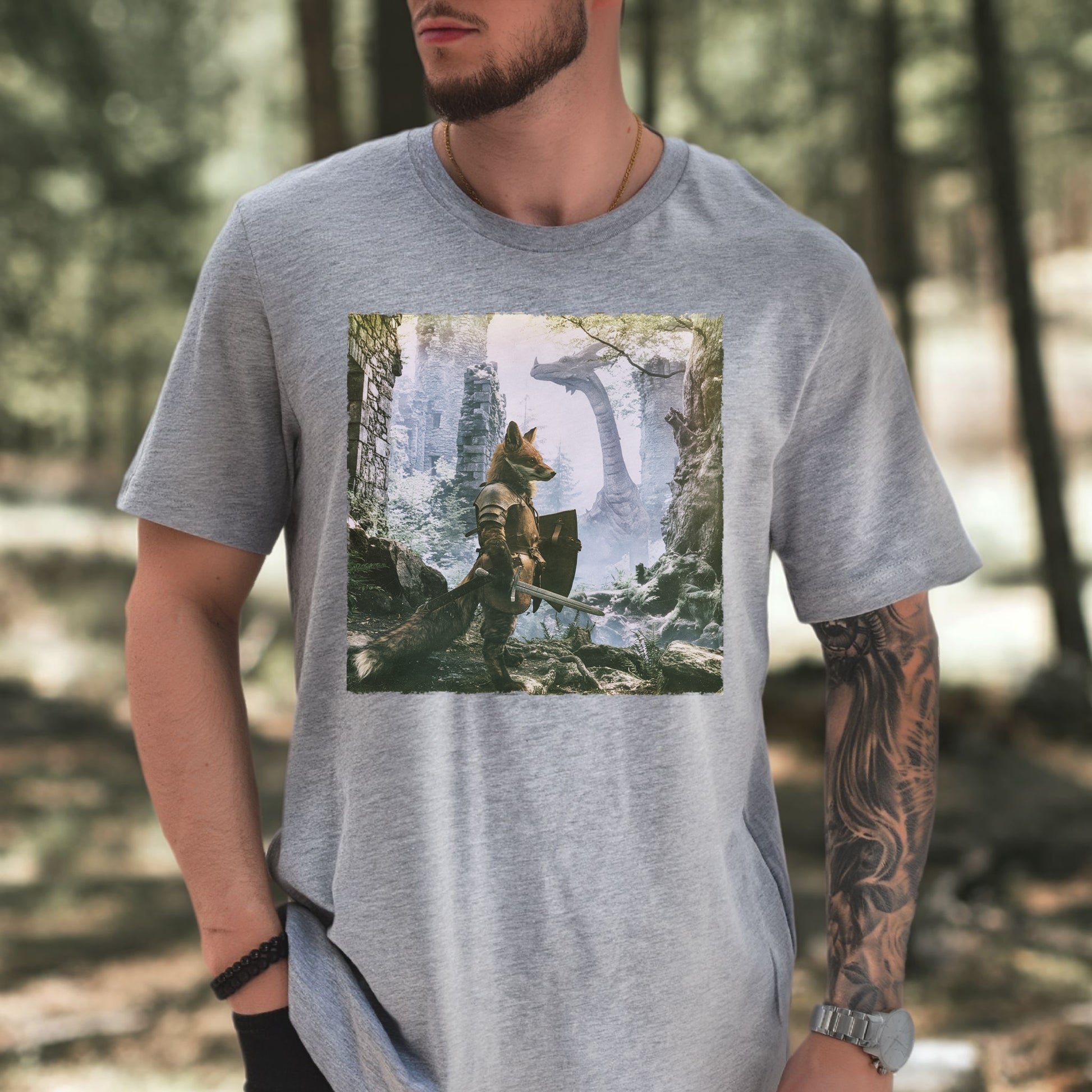 Fox Knight Fantasy Ranger Dragon Quest Woodland Adventure T-Shirt