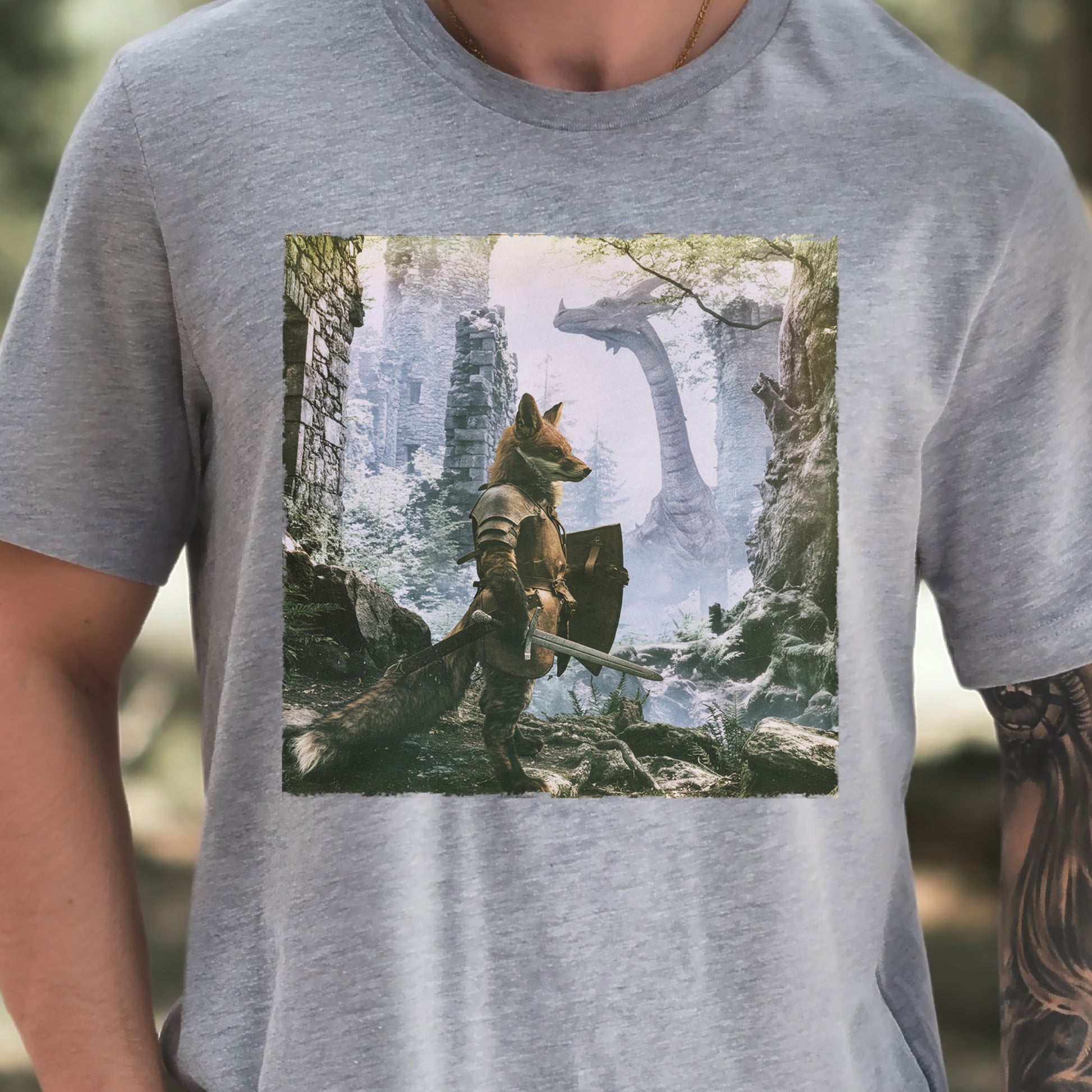 Fox Knight Fantasy Ranger Dragon Quest Woodland Adventure T-Shirt