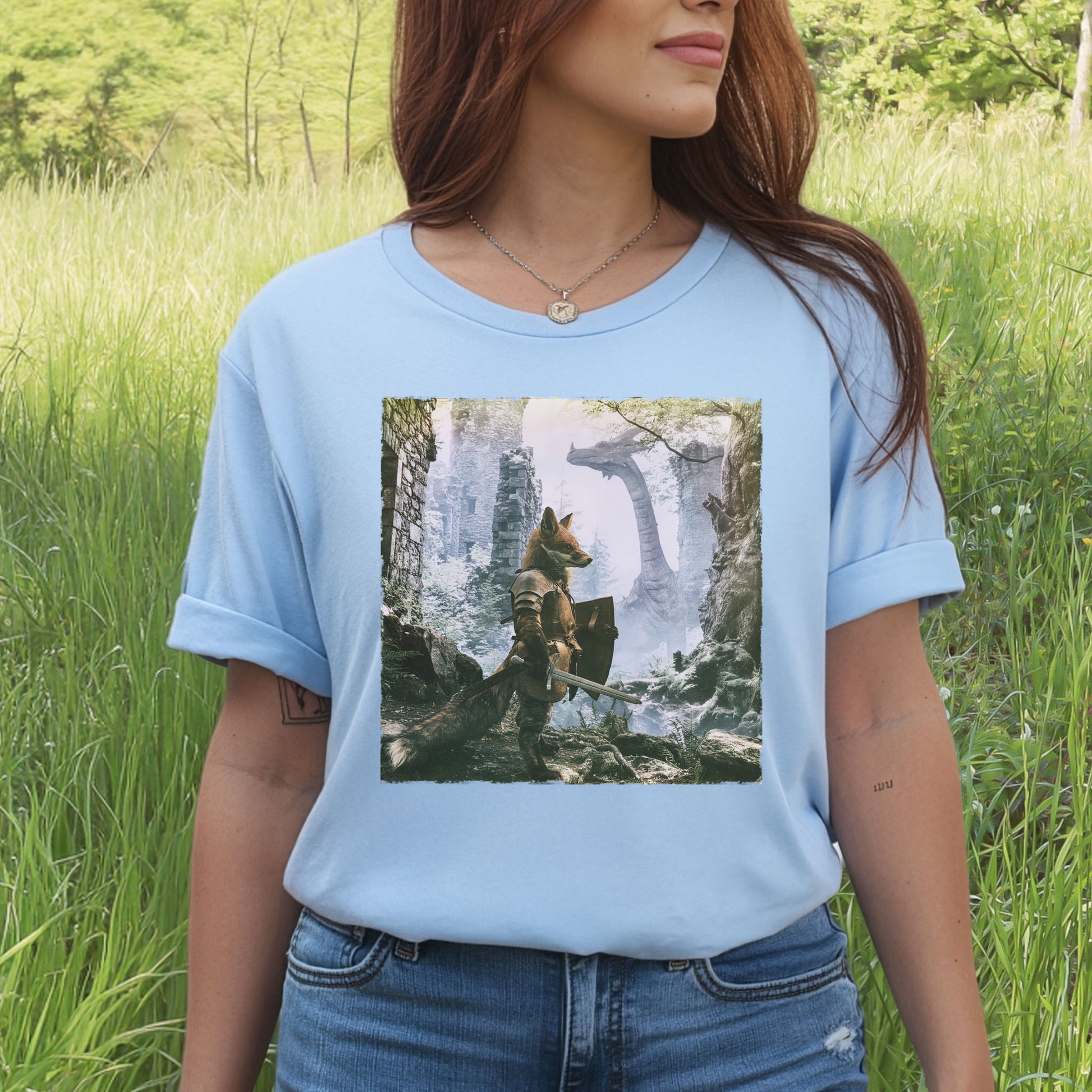 Fox Knight Fantasy Ranger Dragon Quest Woodland Adventure T-Shirt