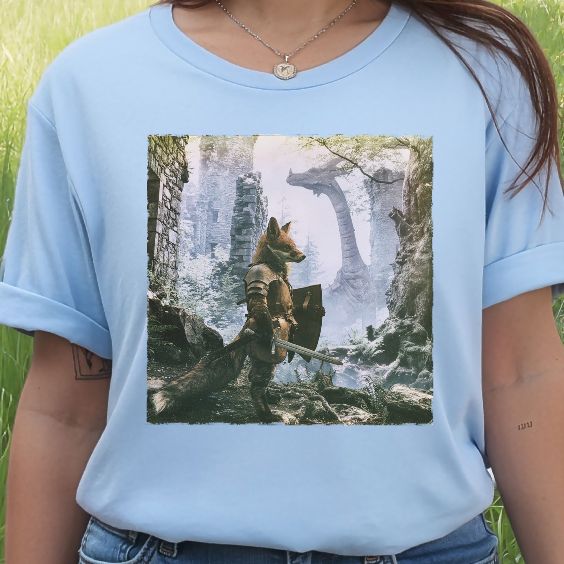 Fox Knight Fantasy Ranger Dragon Quest Woodland Adventure T-Shirt