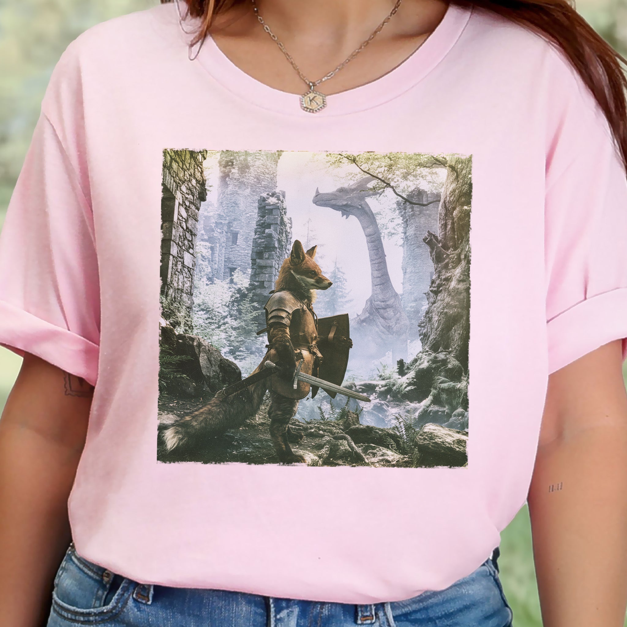 Fox Knight Fantasy Ranger Dragon Quest Woodland Adventure T-Shirt