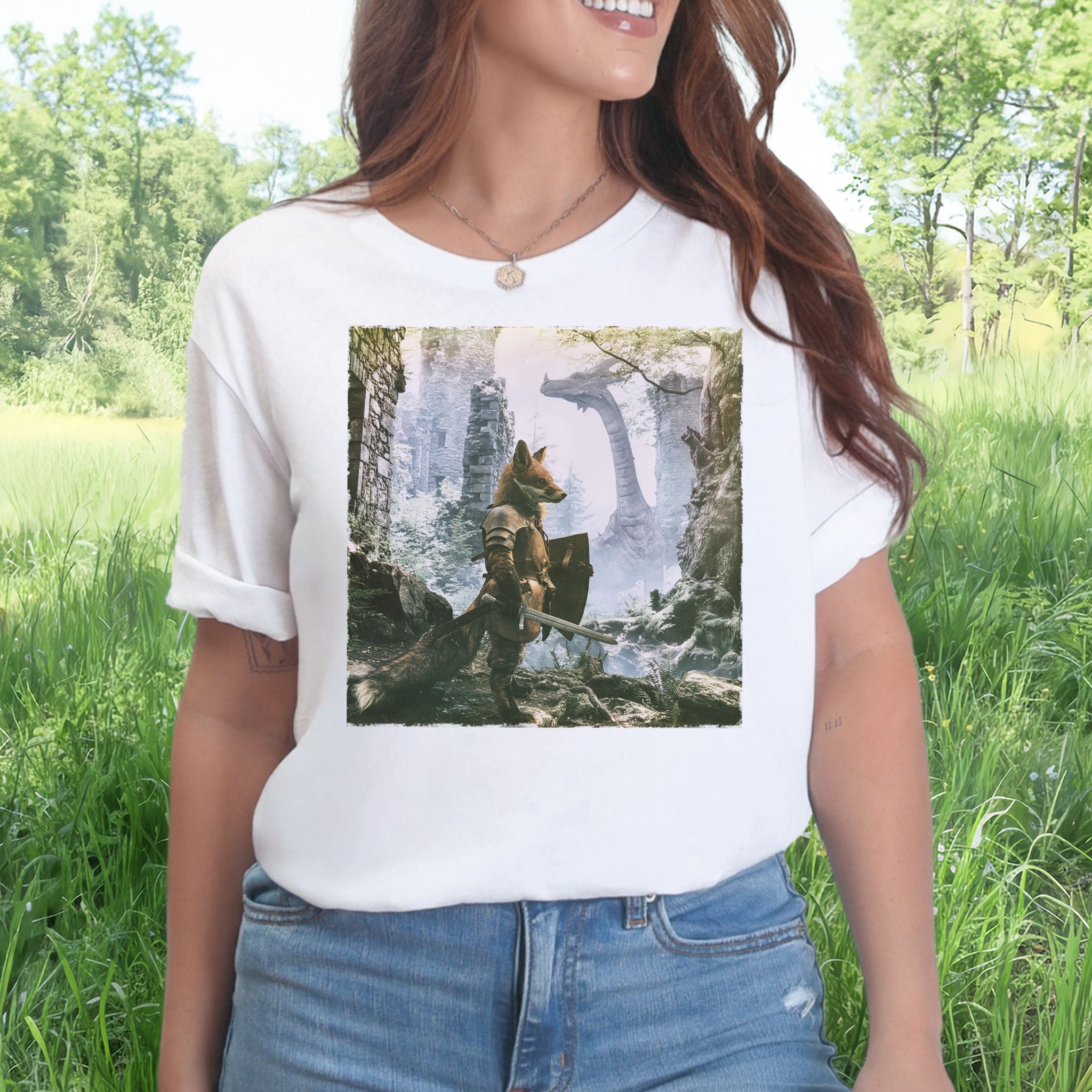 Fox Knight Fantasy Ranger Dragon Quest Woodland Adventure T-Shirt